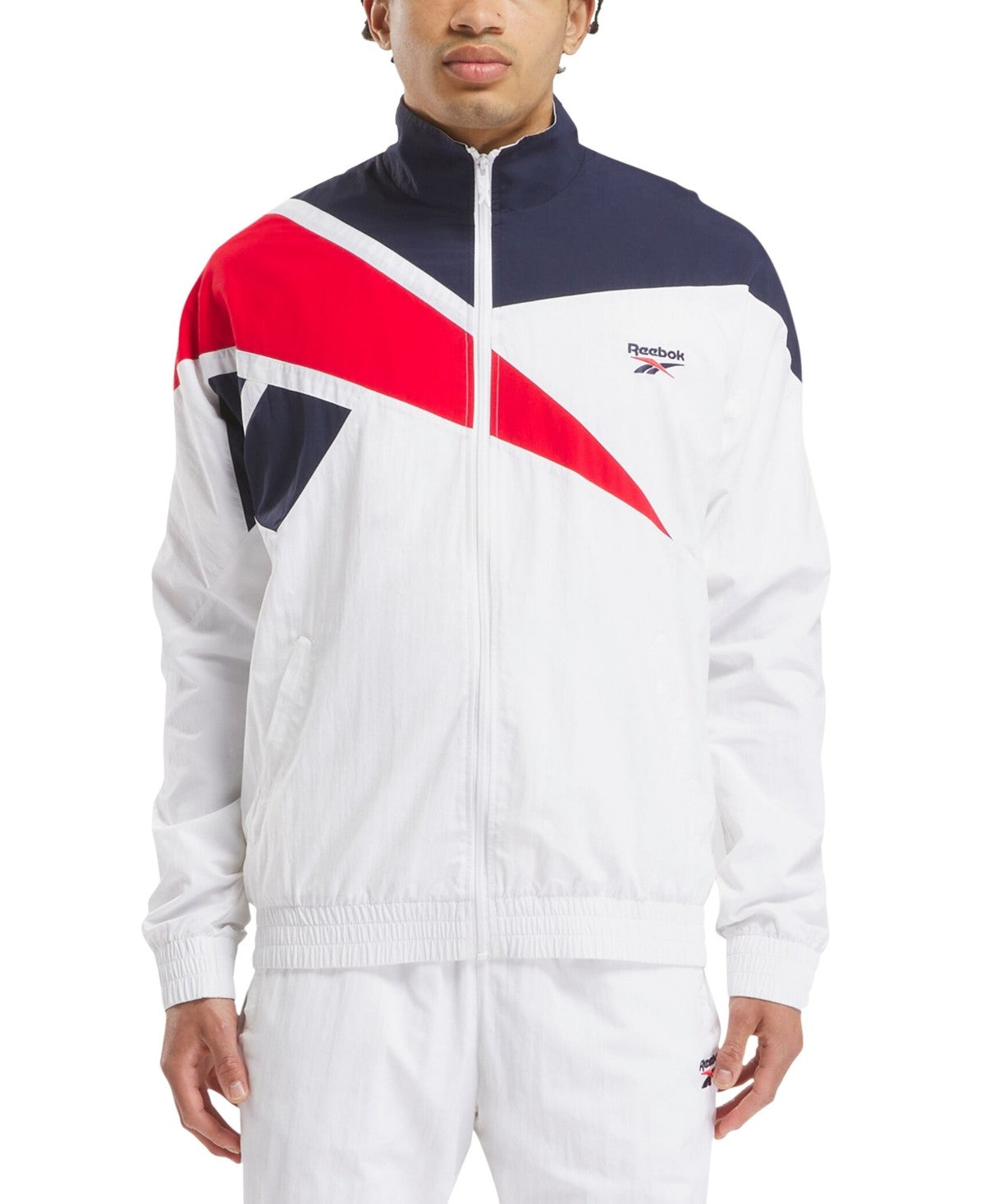 Reebok Mens Track Jacket Coat Medium White Full Zip Solid
