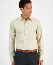 Alfani Mens Slim fit Dress Shirt XL 17-17.5 36-37 Light Brown Solid