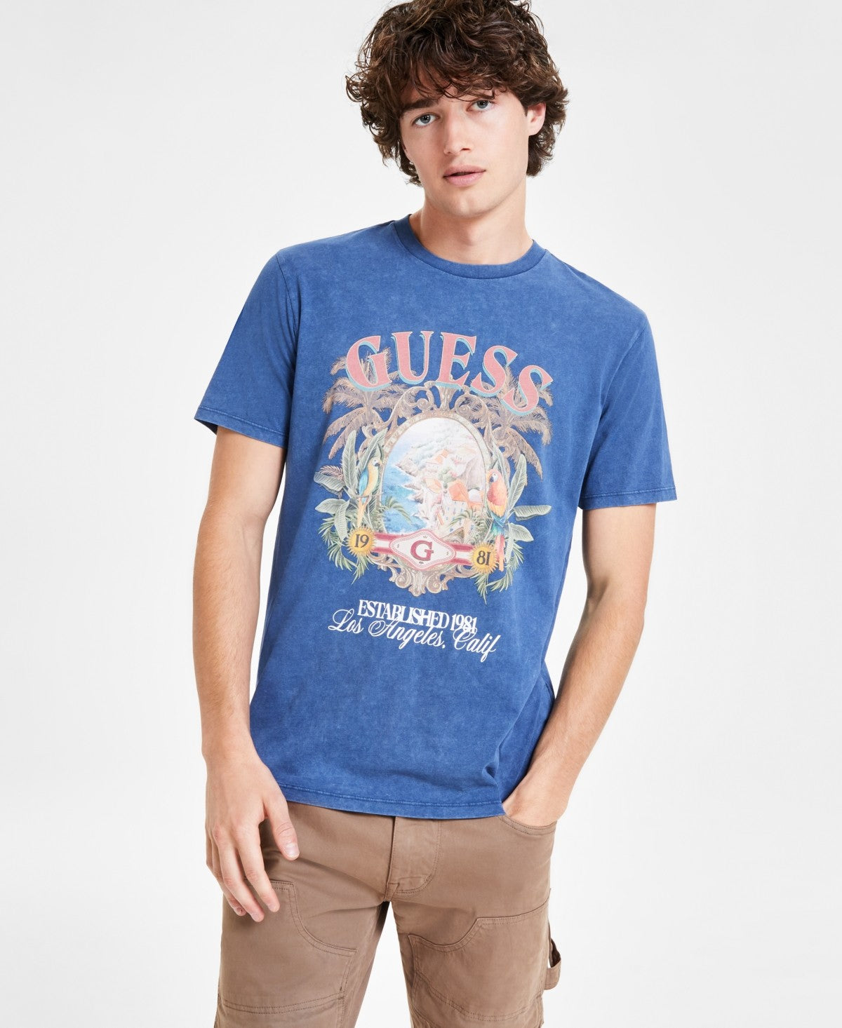 Guess Mens Regular fit Short Sleeve Graphic T-Shirt Shirt Medium Blue