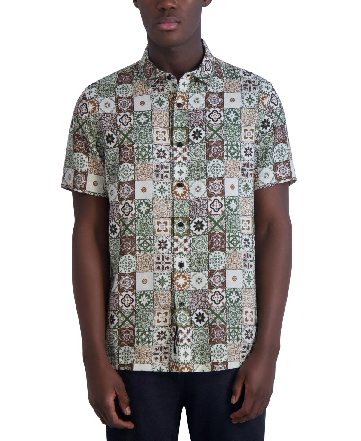 Karl Lagerfeld Mens Regular fit Short Sleeve Button-Up Shirt XL Green