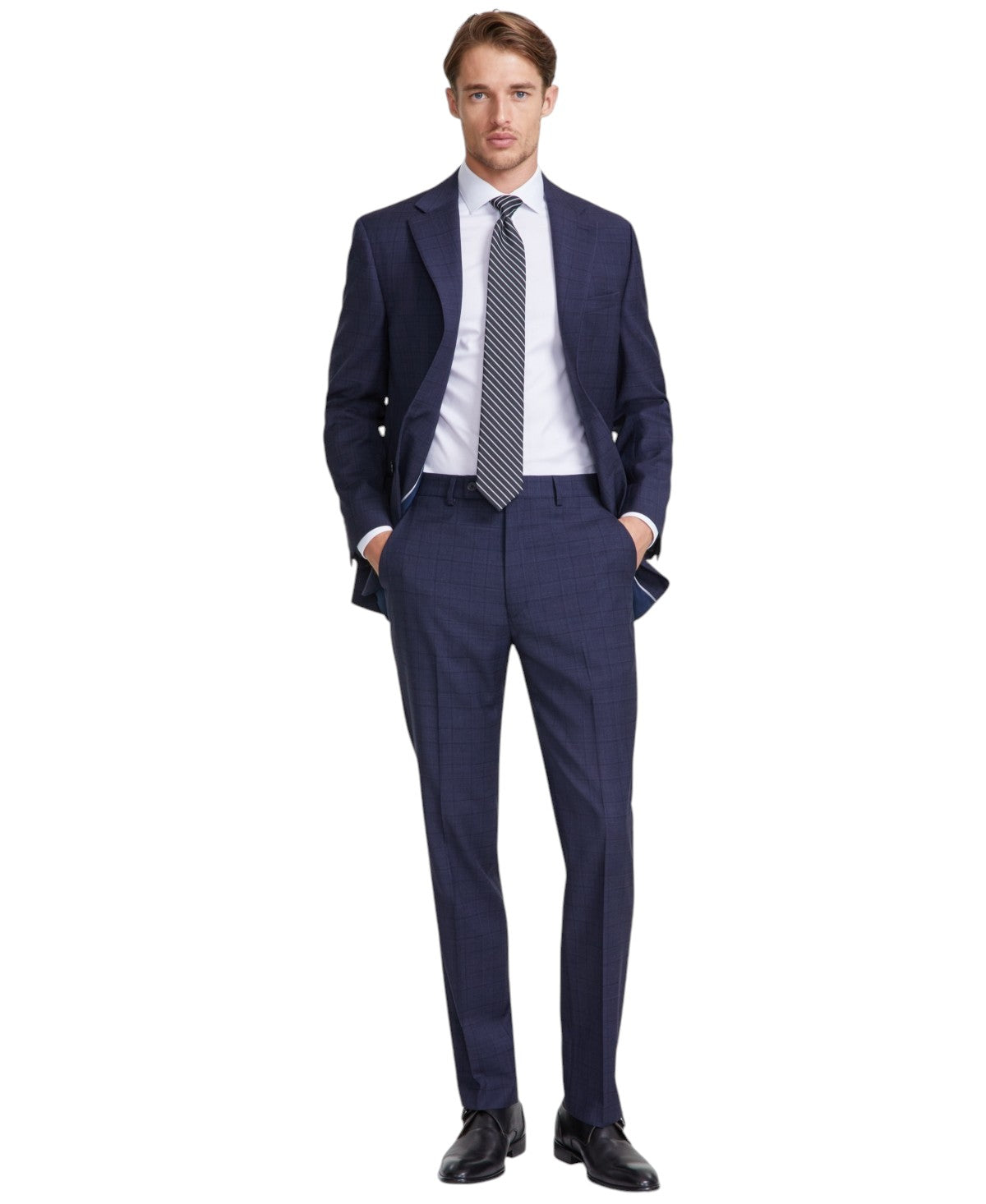 Calvin Klein Mens Slim fit Dress Pants 40 / 30 Navy Blue Plaid Stretch Wool