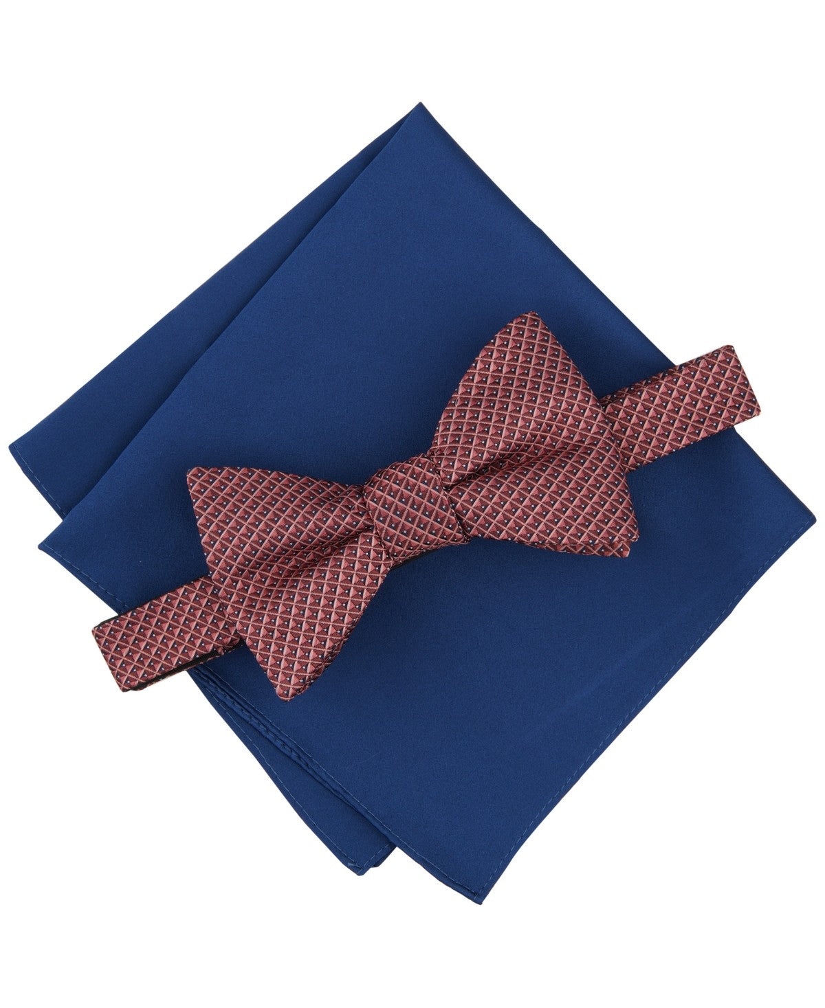 Alfani Men's Galway Mini Chevron Bow Tie Pocket Square Set Cognac Blue