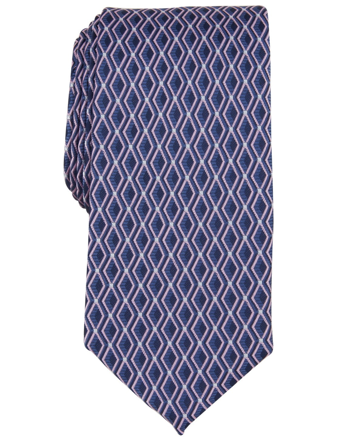 Perry Ellis Mens Geo-Pattern Neck Tie Pink Navy Blue