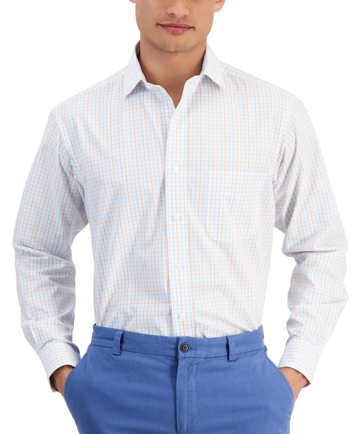 Club Room Mens Regular fit Dress Shirt Medium 15.5 in 34-35 White Check