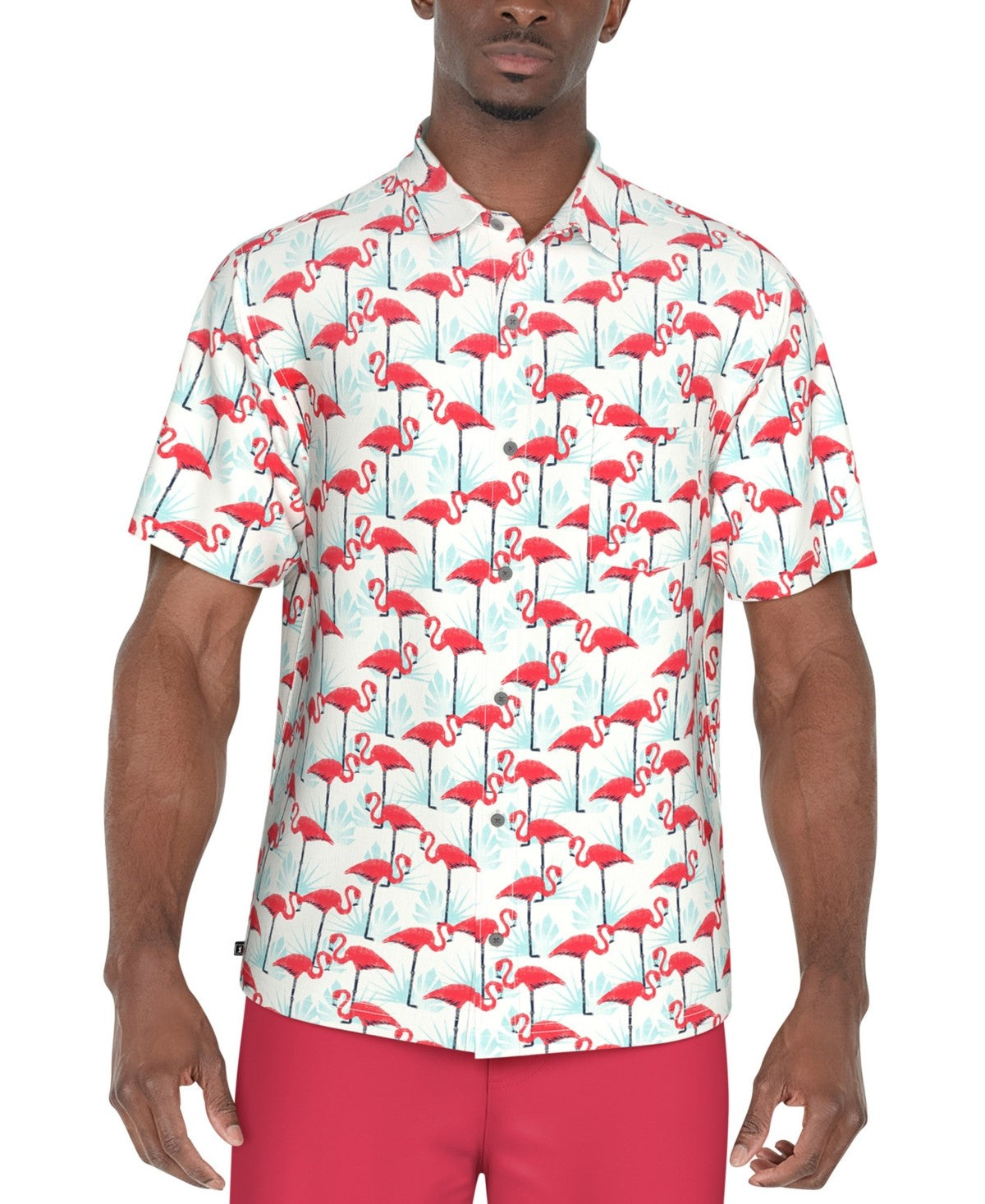 PGA TOUR Mens Regular fit Short Sleeve Button-Up Shirt XL Pink Flamingo