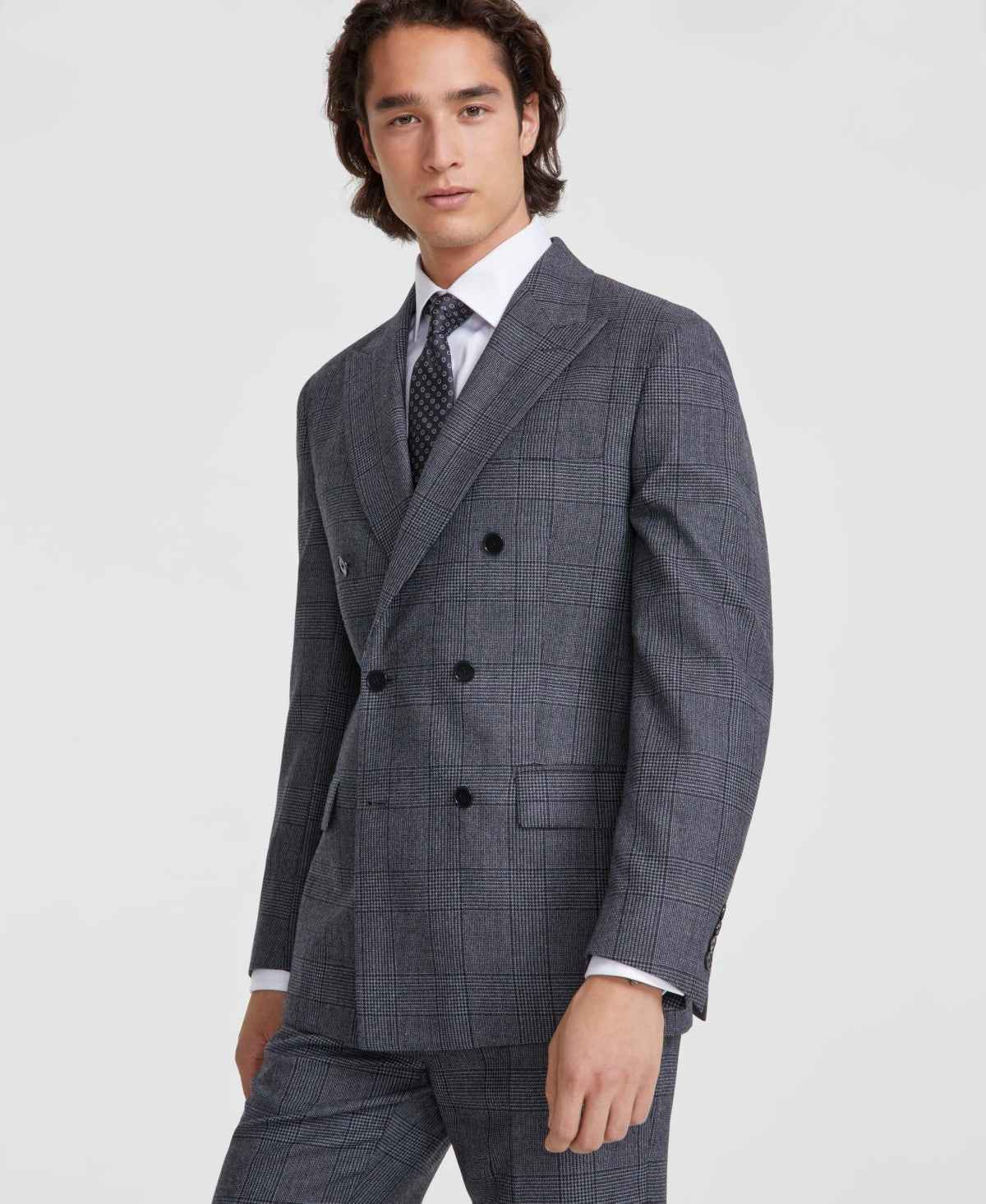 Calvin Klein Mens Slim fit Double Breasted Suit Jacket Blazer 40 S Grey Plaid