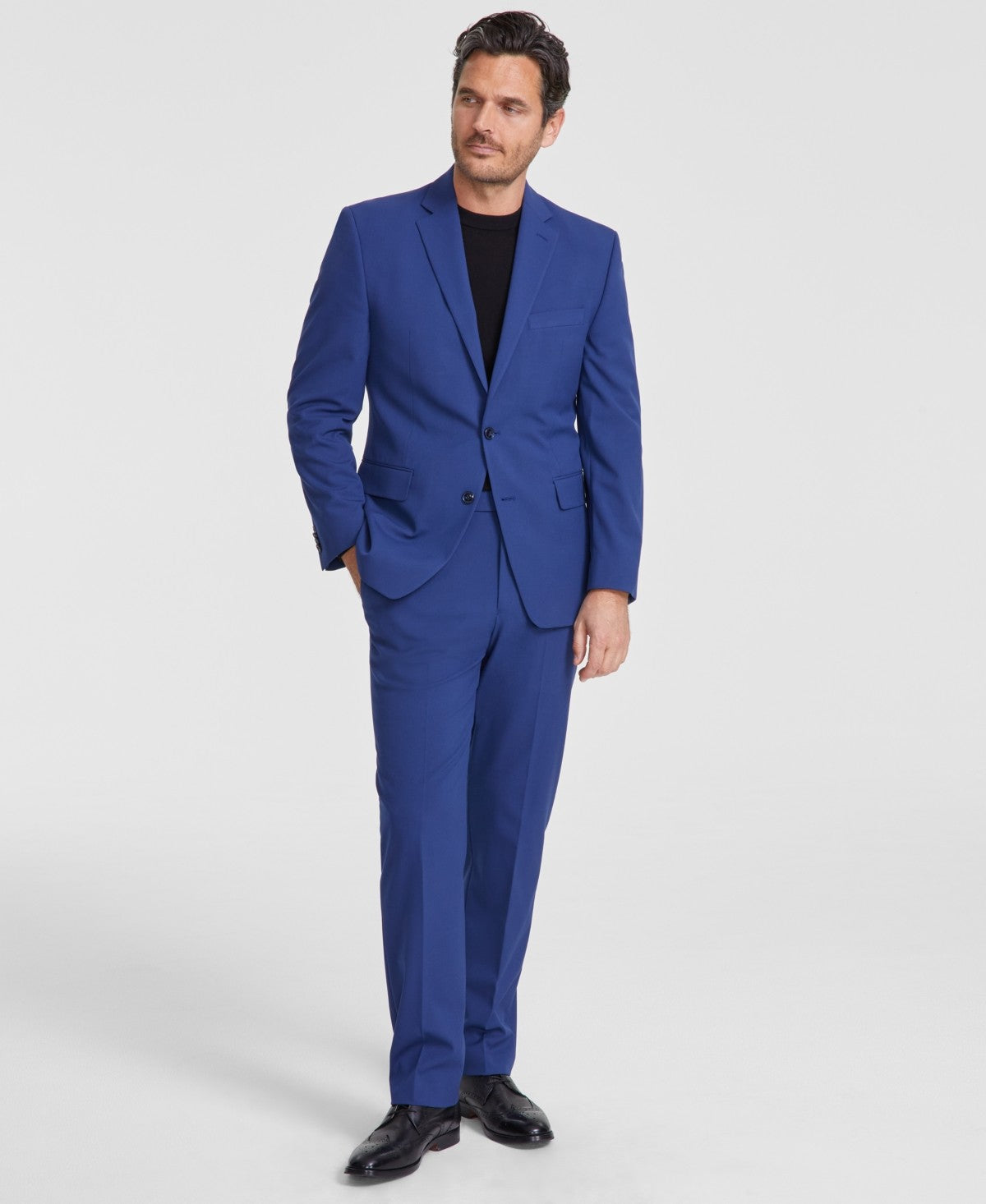 Perry Ellis Portfolio Mens Modern fit 2 Piece Suit 50 L Pants 44 / 33 Blue Solid