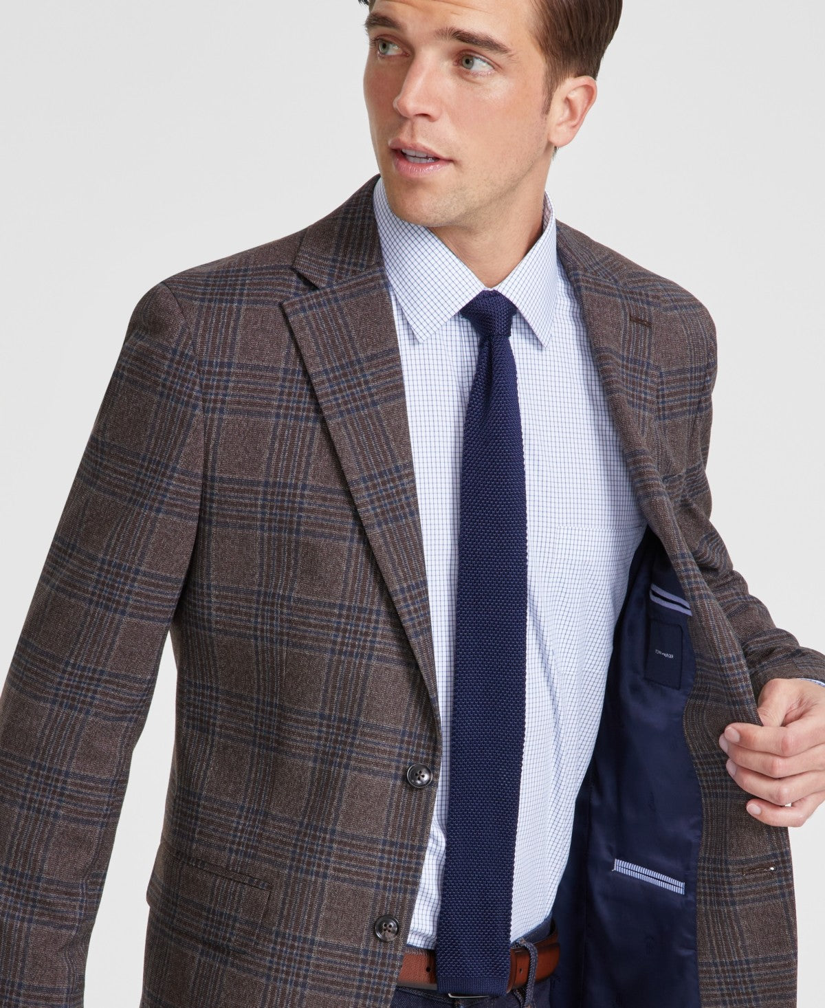 Tommy Hilfiger Mens Modern fit Sport Coat Blazer 40 R Brown Blue Plaid