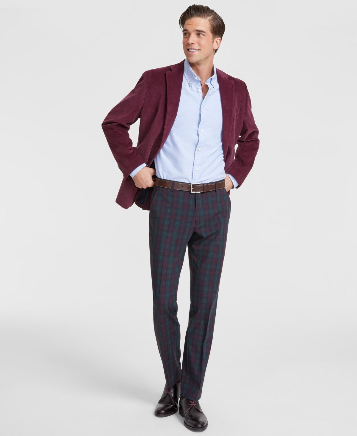 Tommy Hilfiger Mens Modern fit Dress Pants 30 / 30 Burgundy Red Plaid Stretch