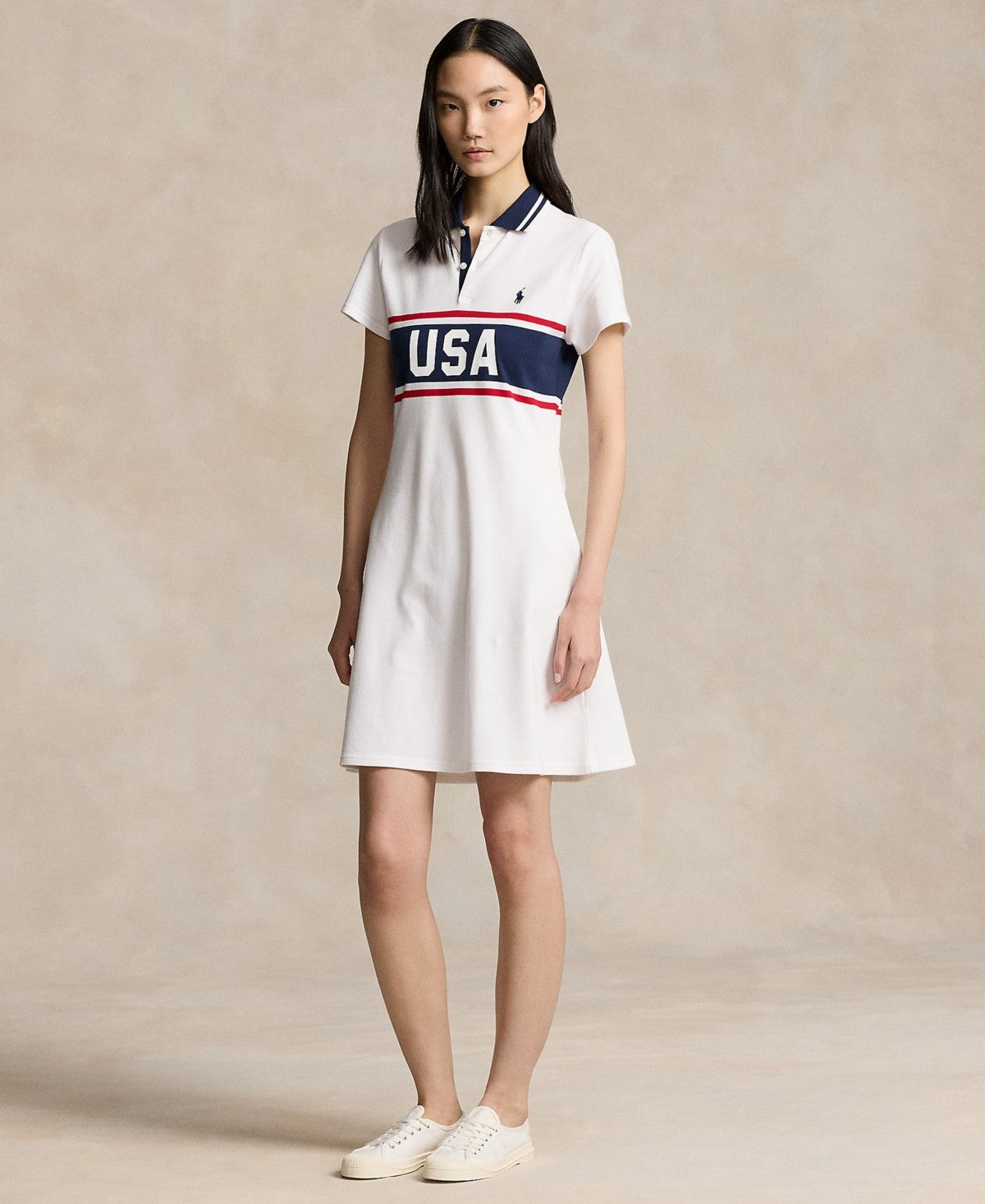 Polo Ralph Lauren Womens USA Team Polo Dress Medium White Solid