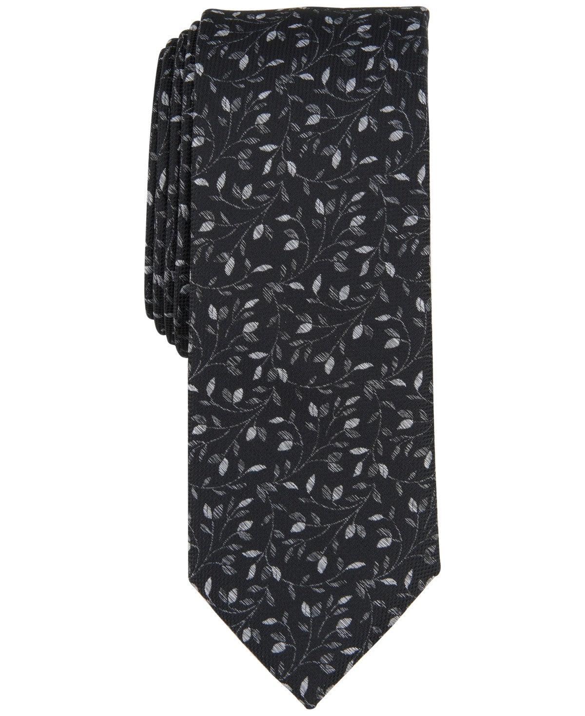 Bar Iii Mens Regular fit Tie Necktie One Size Black Powell Vine