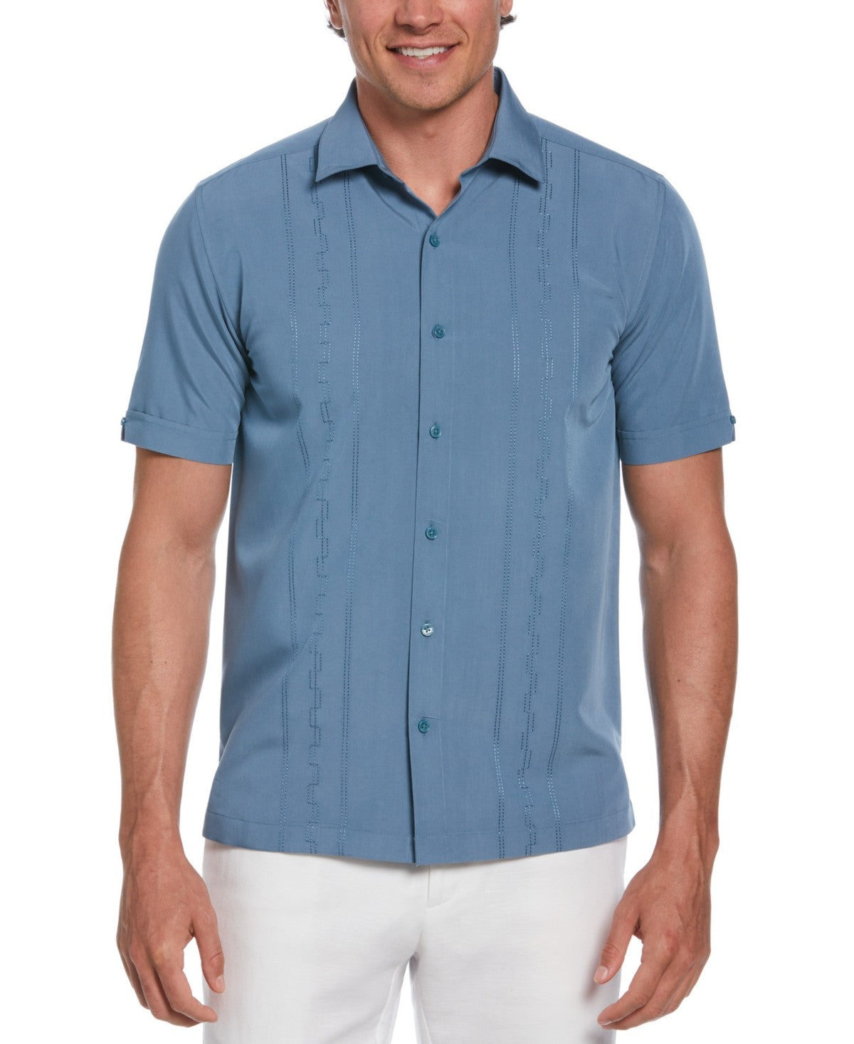 Cubavera Men Regular fit Short Sleeve Button-Up Shirt XXL Blue Solid