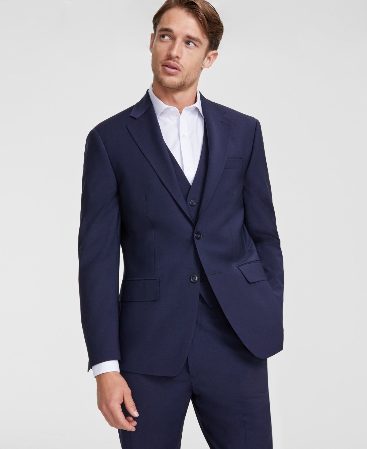 Calvin Klein Mens Slim fit Wool Suit Jacket Blazer 42 L Navy Blue Solid