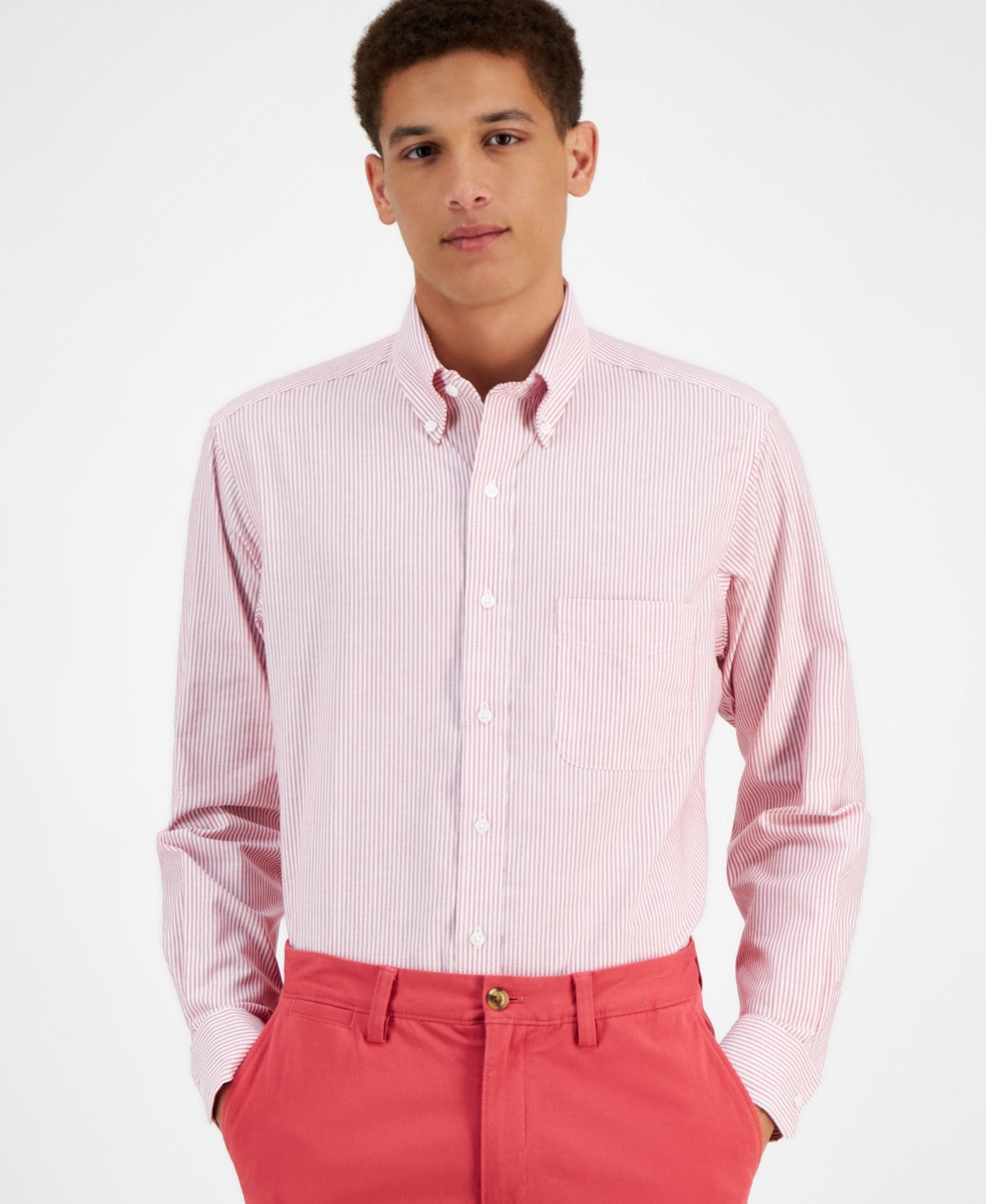 Club Room Mens Regular fit Dress Shirt XXL 18.5 in 34-35 Red Striped