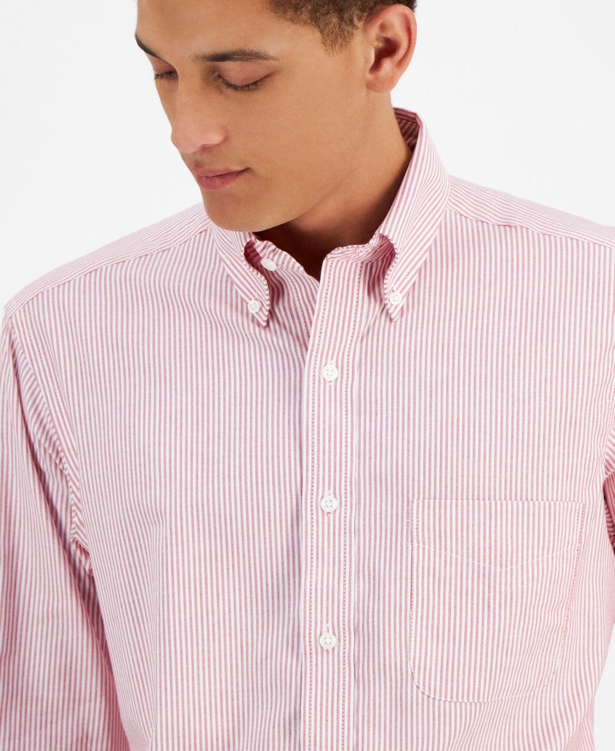 Club Room Mens Regular fit Dress Shirt XL 17 in 34-35 Red Striped