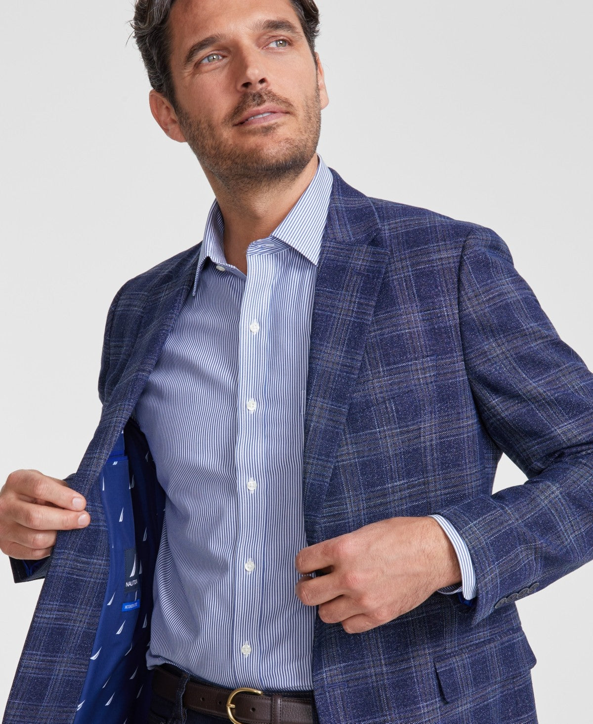 Nautica Mens Modern fit Sport Coat Blazer 48 L Navy Blue Plaid