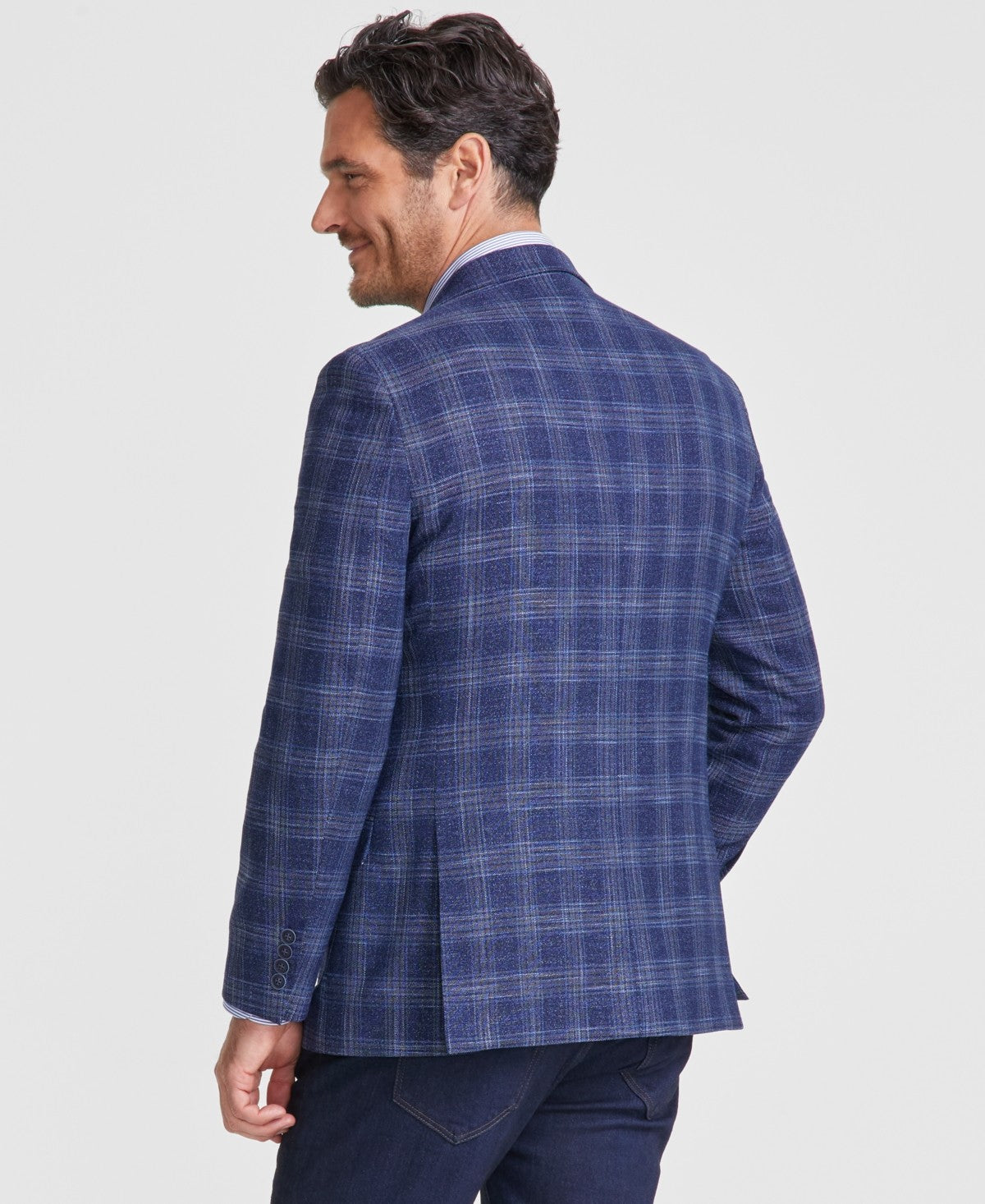 Nautica Mens Modern fit Sport Coat Blazer 48 L Navy Blue Plaid