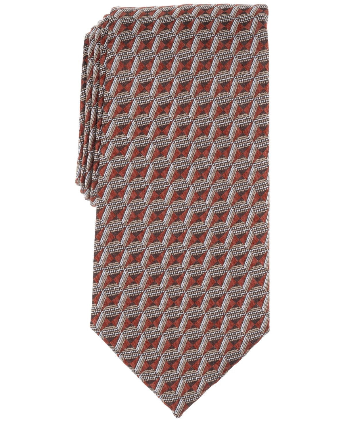 Perry Ellis Mens Barone Geo-Pattern Neck Tie Orange Rust