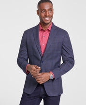 Bar Iii Mens Slim fit Sport Coat Blazer 44 L Blue Beige Plaid