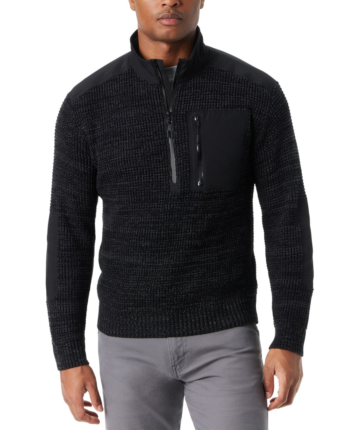 Bass Outdoor Men Regular fit Mock Neck Quarter zip Sweater Medium Black Solid