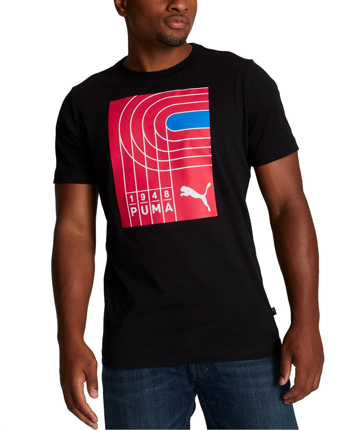 Puma Men Regular fit Short Sleeve T-Shirt Shirt Large Black Solid