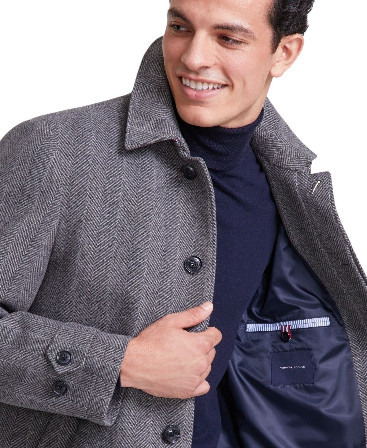 Tommy Hilfiger Men's Herringbone Charcoal Overcoat Coat 36 R Grey
