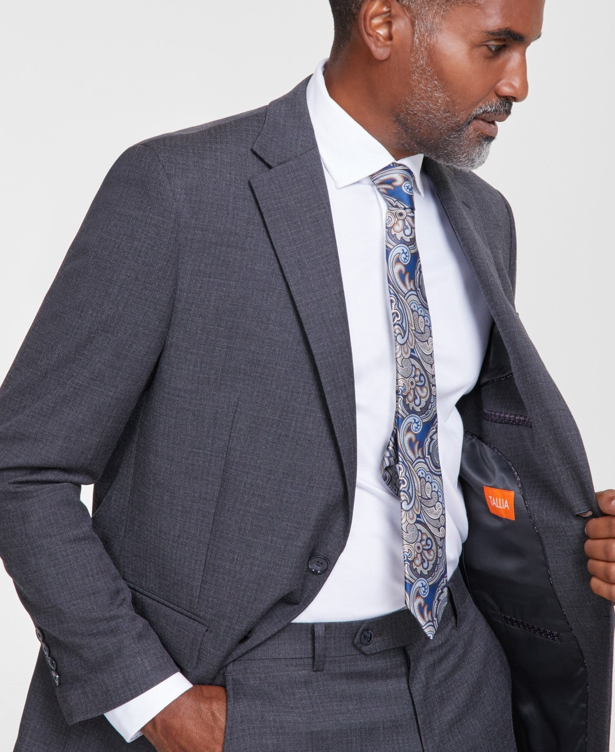 Tallia Mens Classic fit Suit Jacket Blazer 46 L Dark Grey Plaid