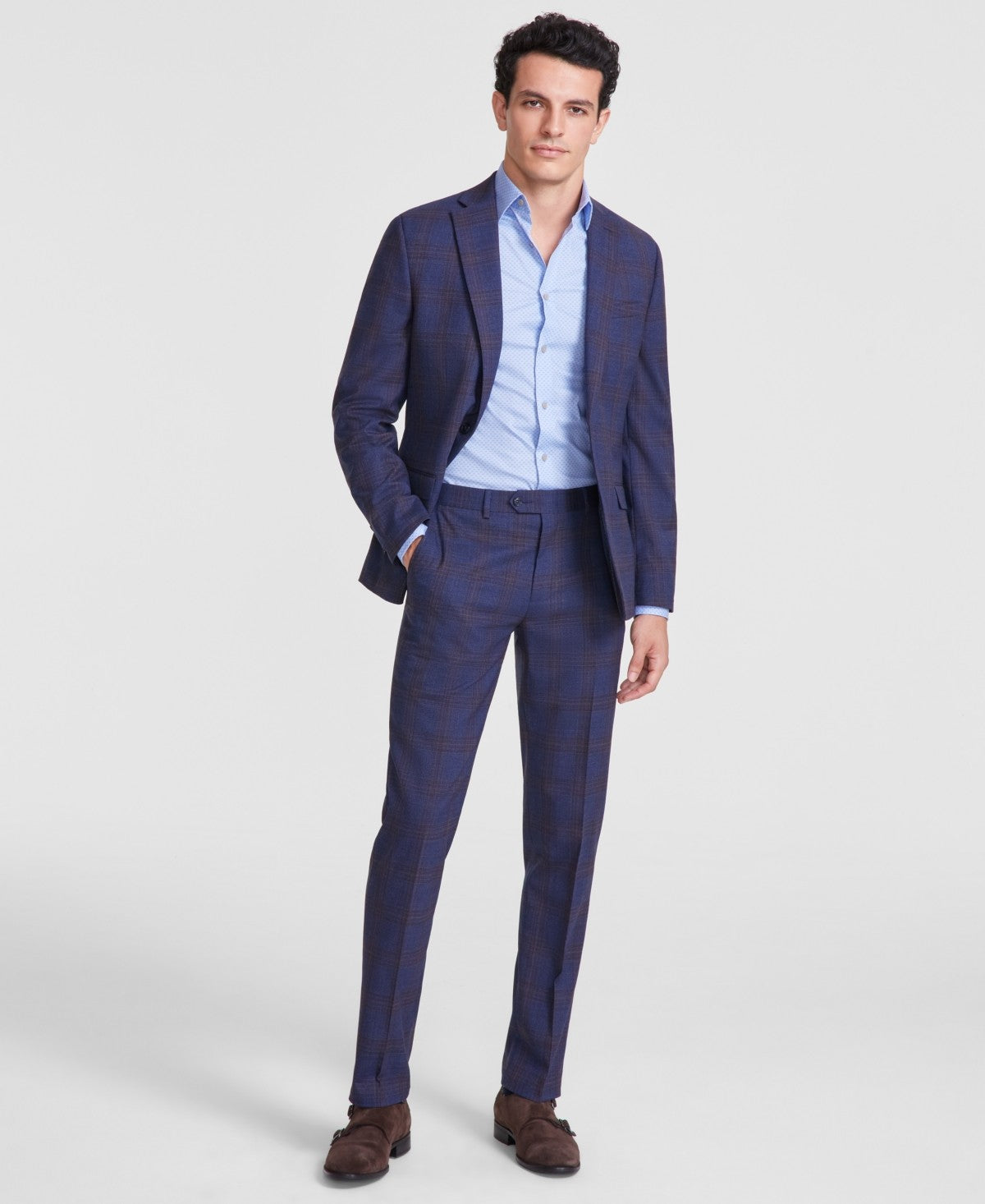 Bar Iii Mens Slim fit  Wool Dress Pants 32 / 34 Navy Blue Plaid