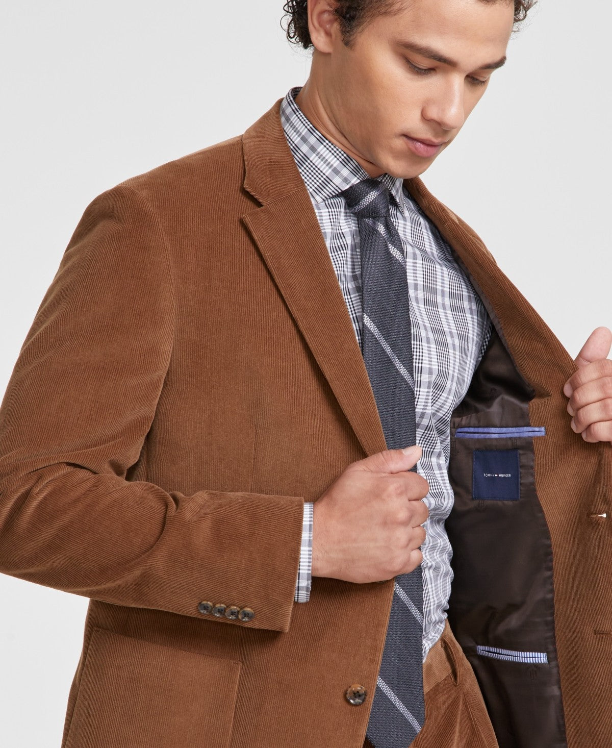 Tommy Hilfiger Mens Modern fit Corduroy Suit Jacket Blazer 44 L Brown Solid