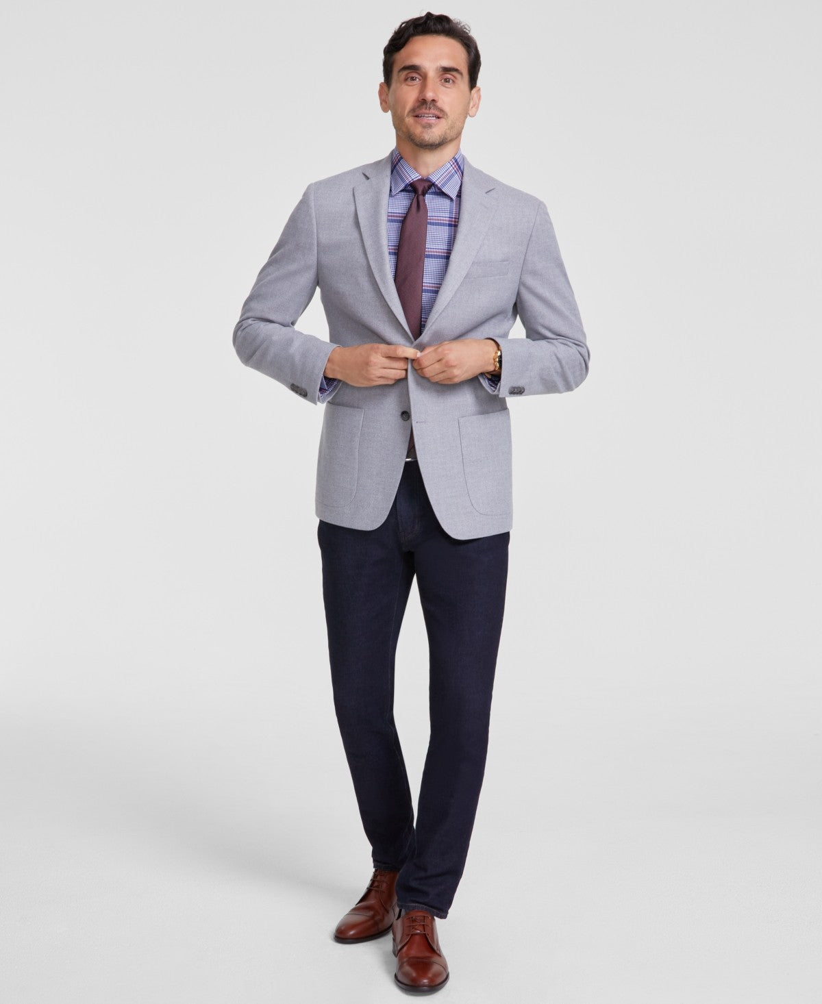 Michael Kors Mens Classic fit Sport Coat Blazer 42 L Light Grey Herringbone