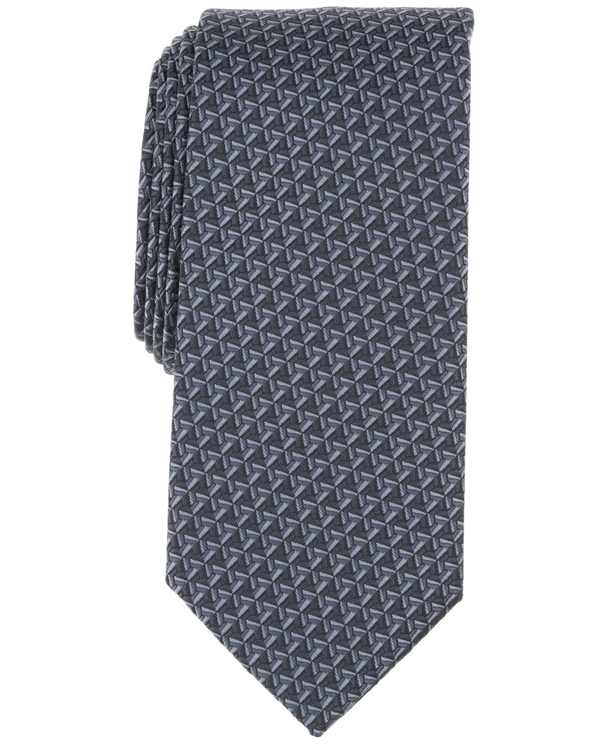 Perry Ellis Mens Mackin Geo-Pattern Neck Tie Black Charcoal Grey