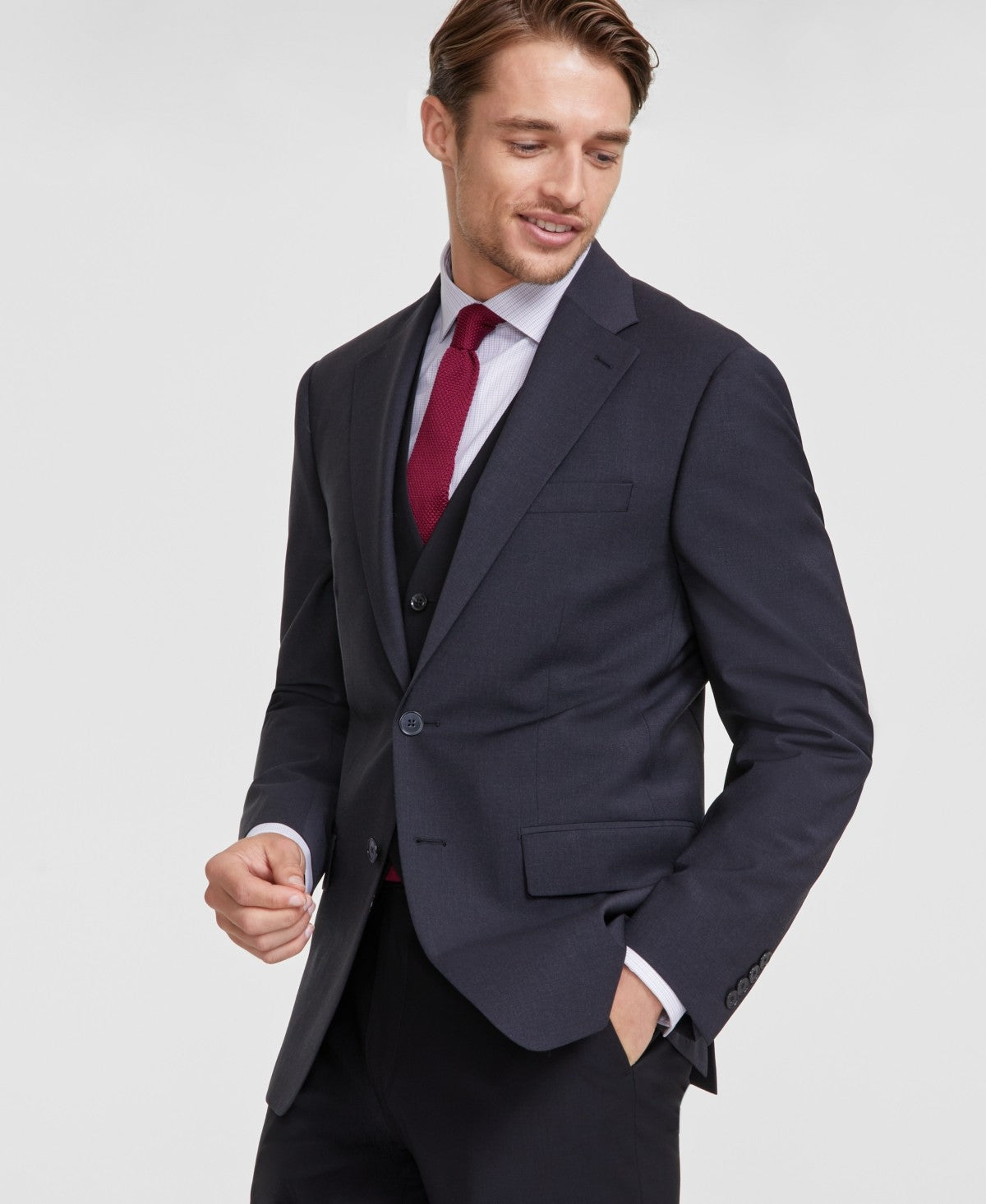 Calvin Klein Mens Slim fit Wool Suit Jacket Blazer 38 R Charcoal Gray Solid