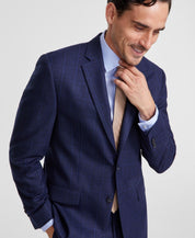 Michael Kors Mens Classic Wool Suit Jacket Blazer 40 S Navy Blue Plaid Stretch