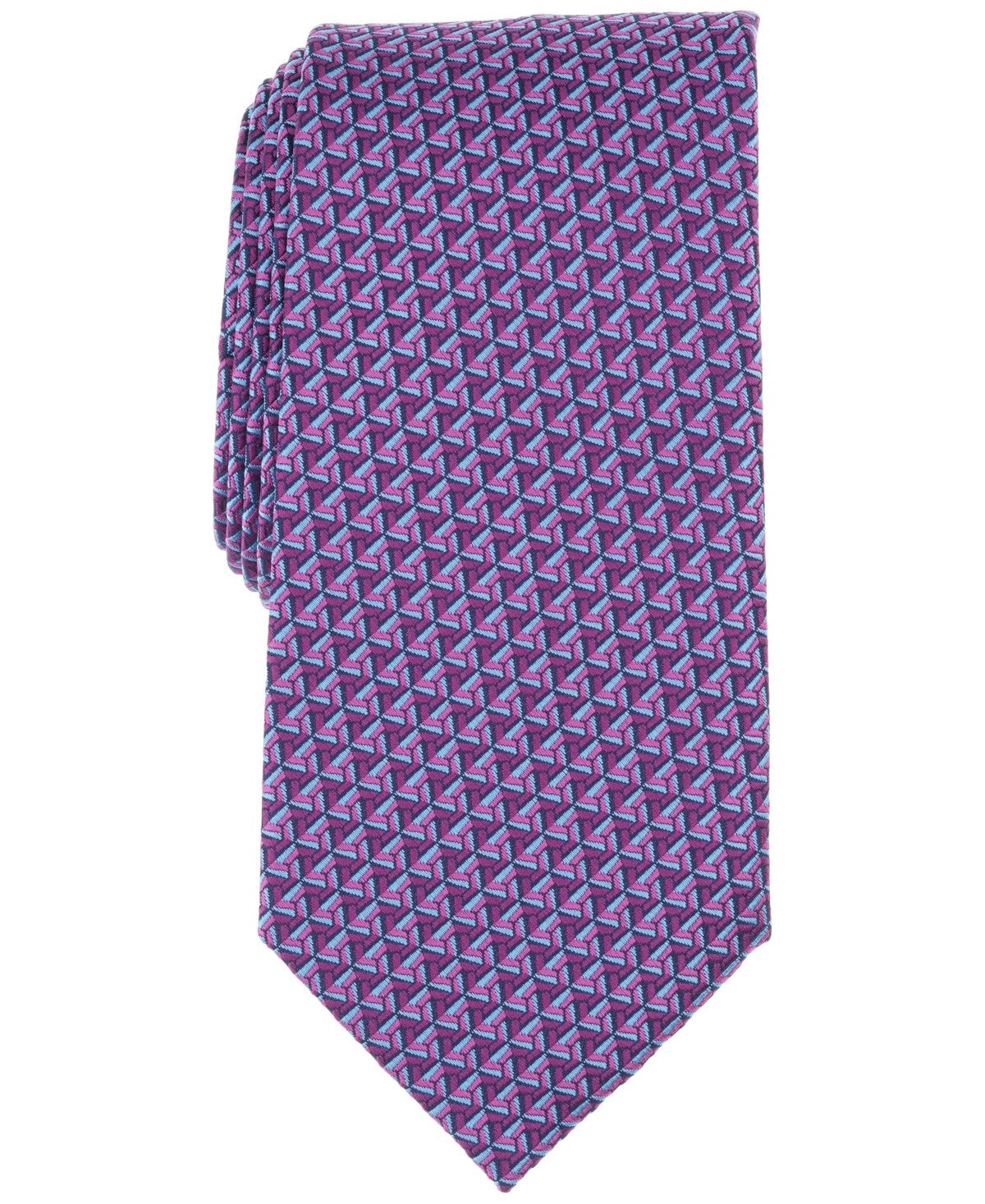 Perry Ellis Mens Mackin Geo-Pattern Neck Tie Pink Magenta
