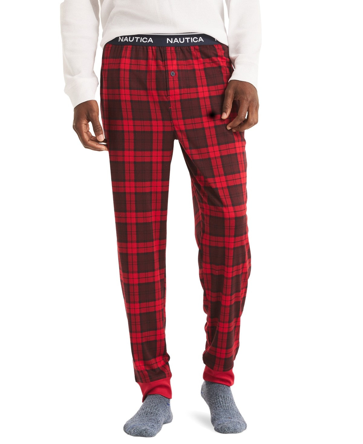 Nautica Mens Classic Fit Pajama Pants Sleep Joggers Plaid Red Large