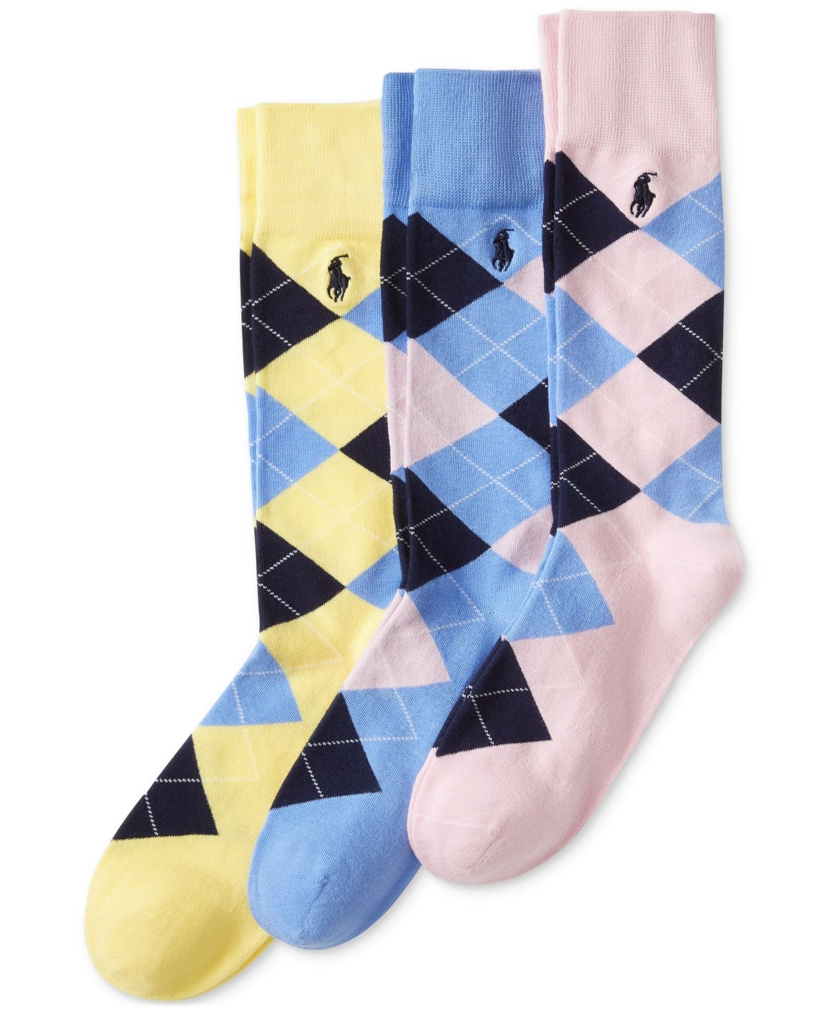 Polo Ralph Lauren Mens 3 Pack Regular fit Dress Sock 10-13 Blue Pink Yellow