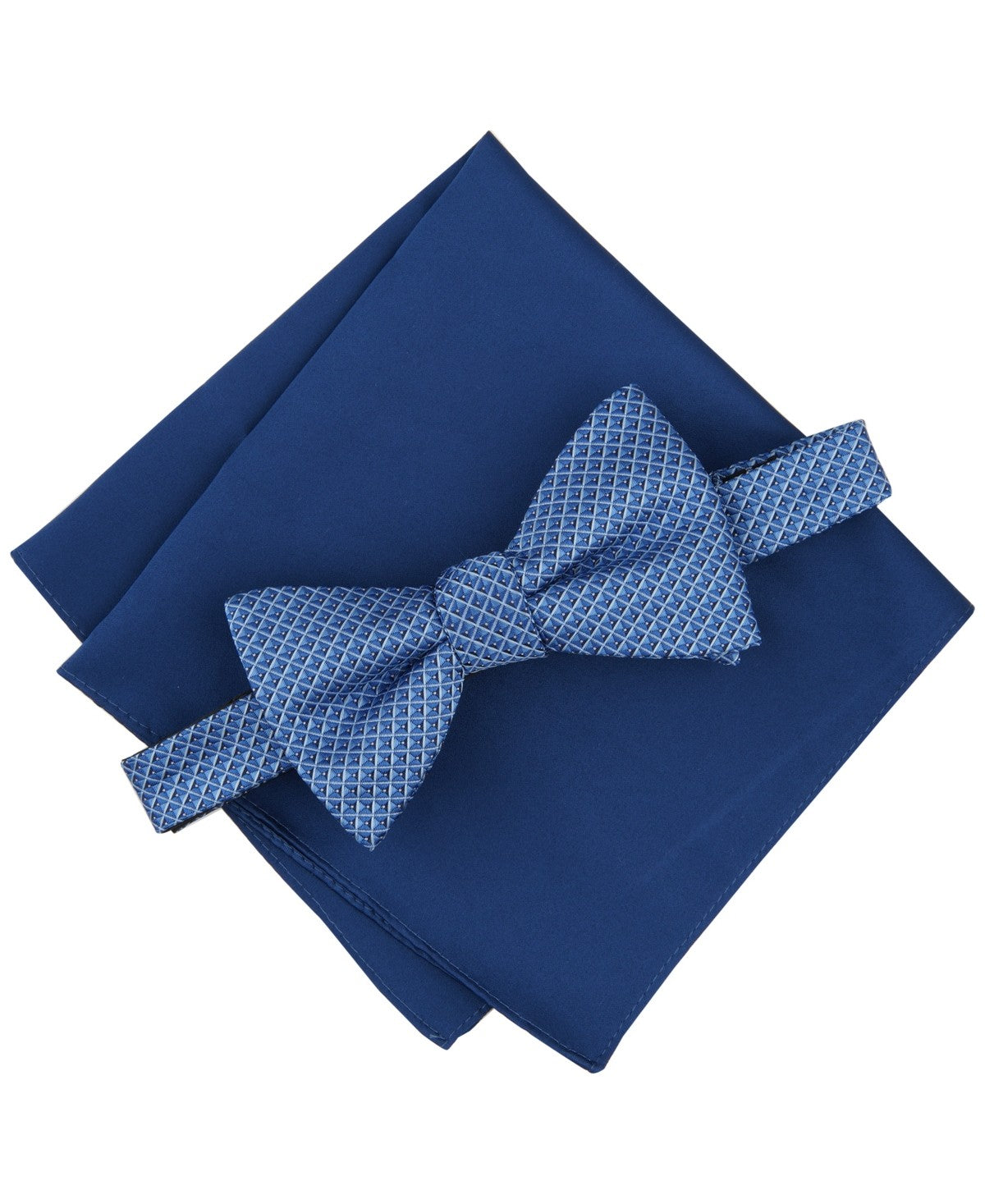 Alfani Mens Regular fit Bow Tie Necktie Pocket Square Set  Blue Geometric