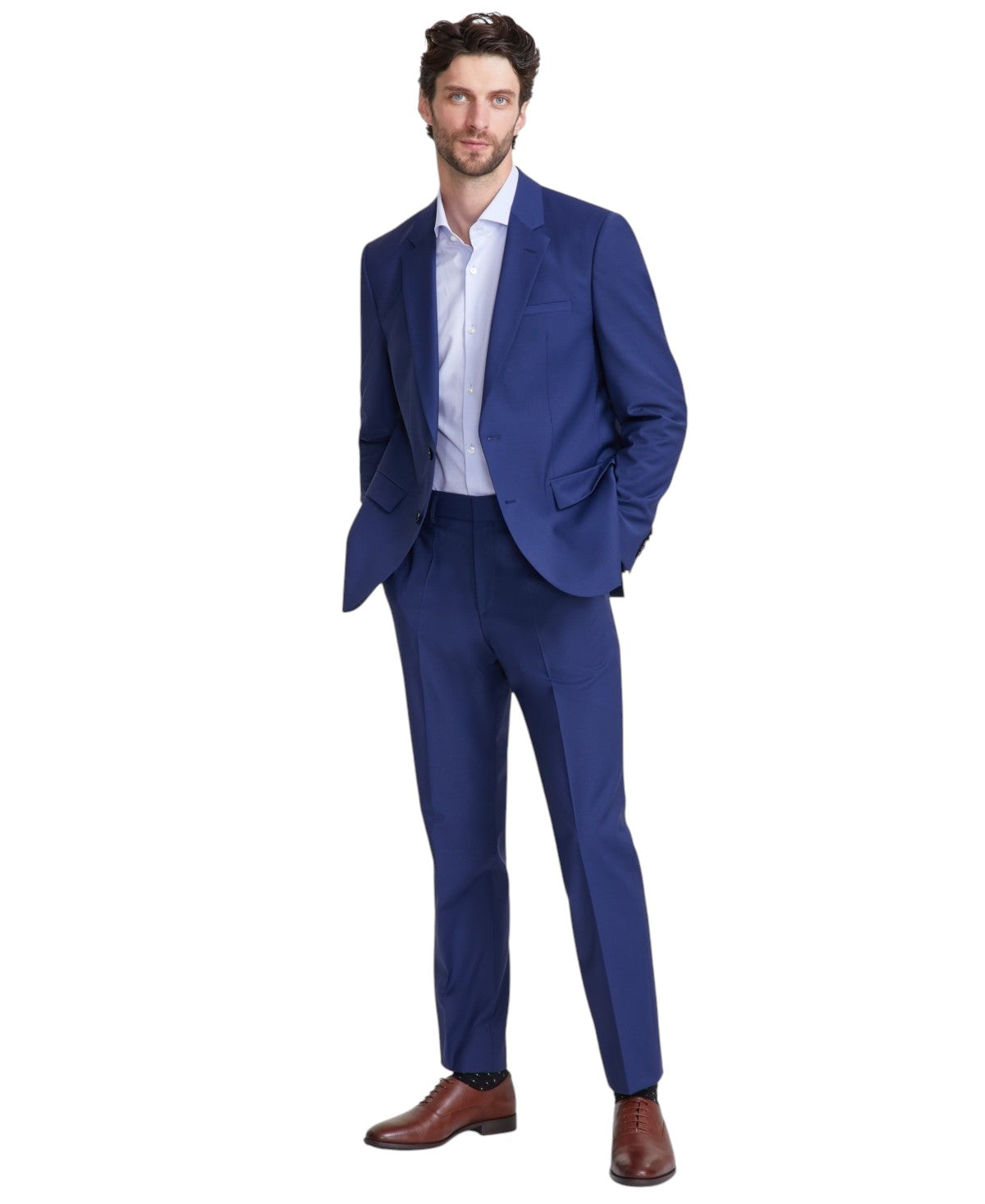 Hugo Boss Mens Modern fit Suit Jacket Blazer 46 R Blue Solid Stretch