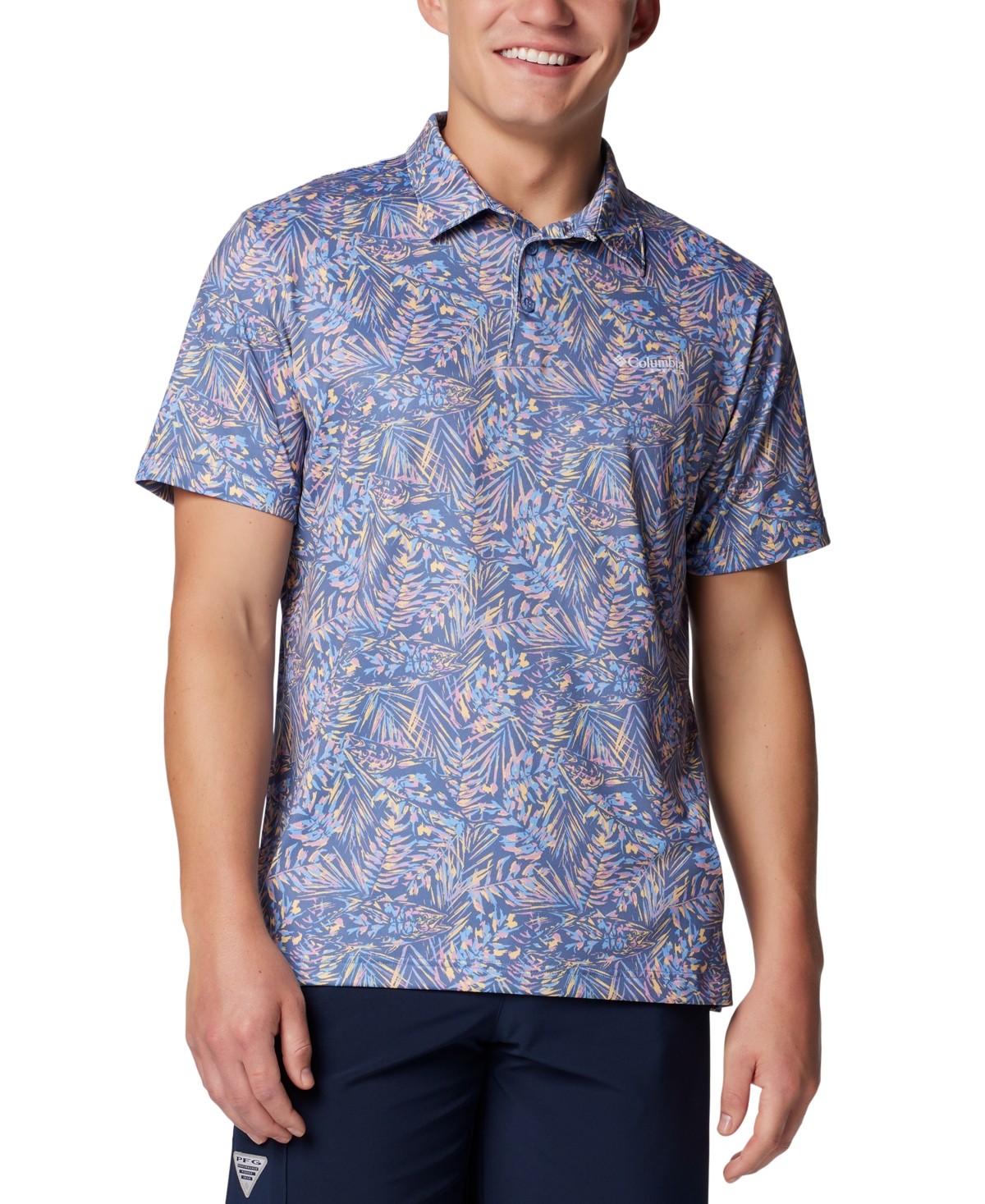 Columbia Men Regular fit Short Sleeve Polo Shirt Medium Blue Botanical