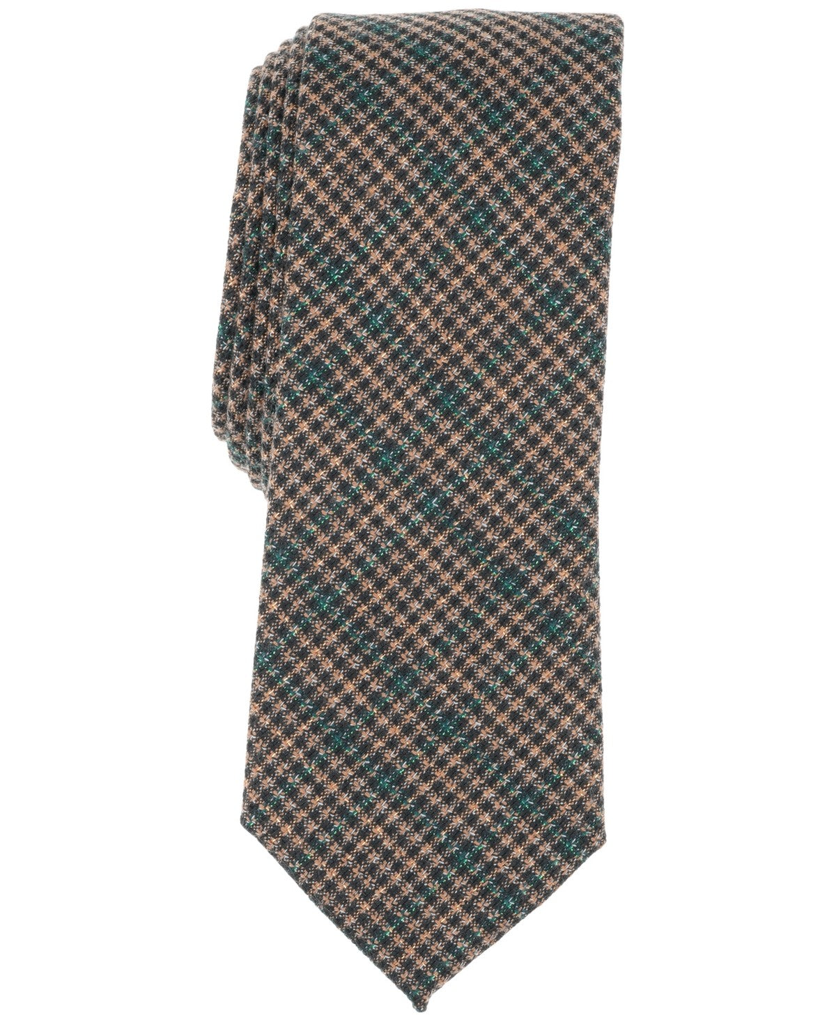 Bar III Mens Smith Metallic Plaid Neck Tie Brown Green