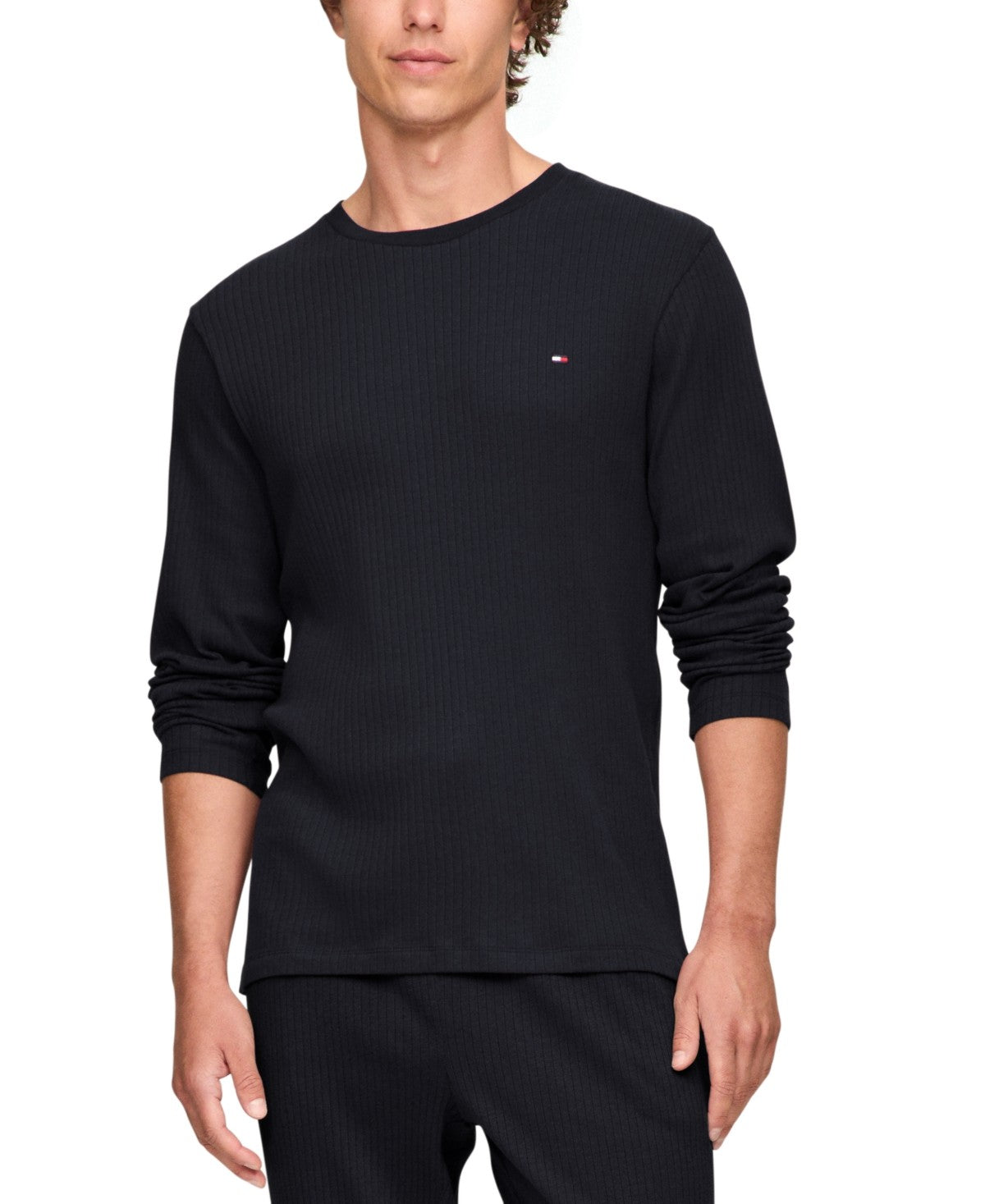 Tommy Hilfiger Mens Thermal Long Sleeve Crewneck T-Shirt Navy Medium