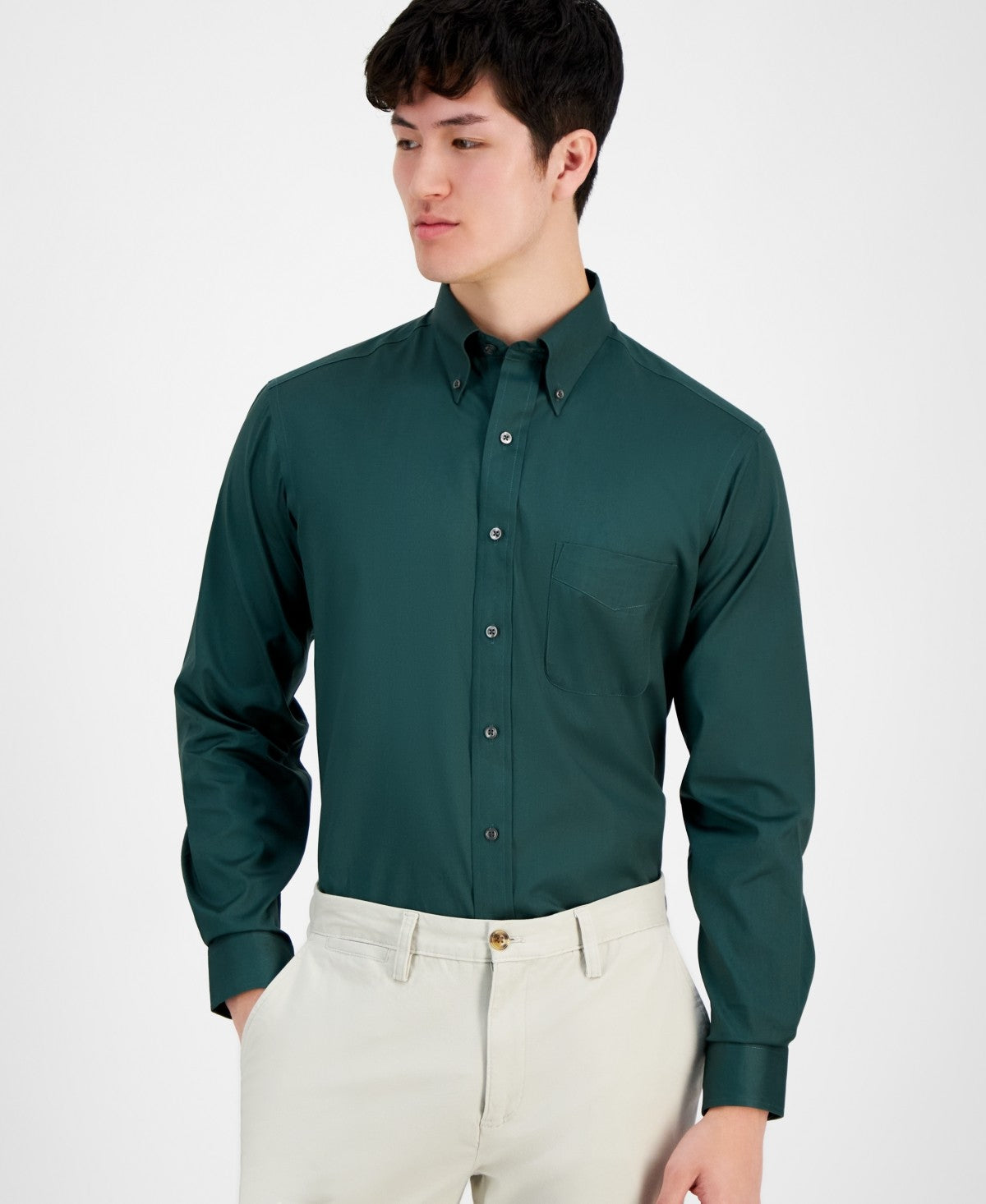 Club Room Mens Regular fit Dress Shirt Medium 15.5 in 34-35 Dark Green Solid