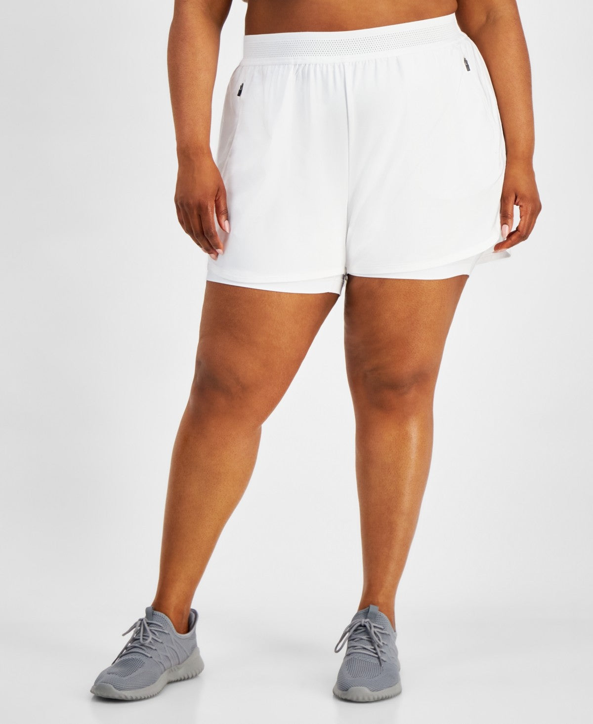 ID Ideology Womens Regular fit 3 in 1 Athletic Running Shorts 4X White Solid