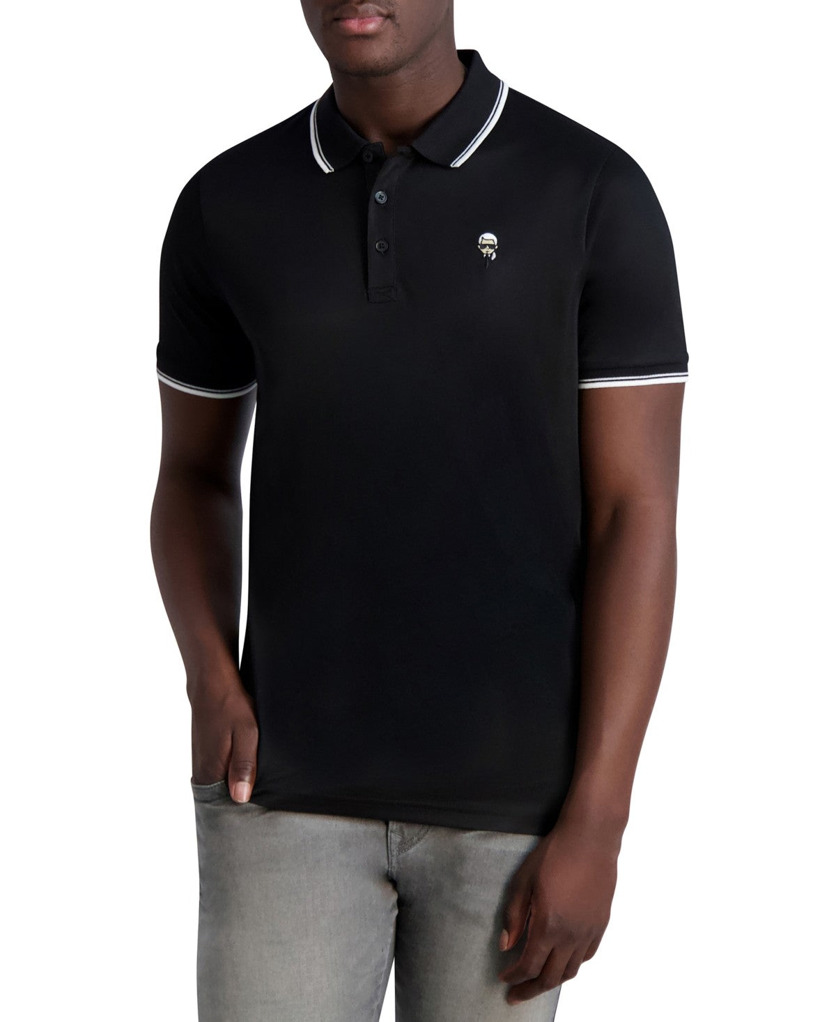Karl Lagerfeld Paris Mens Slim fit Short Sleeve Polo Shirt Large Black Solid