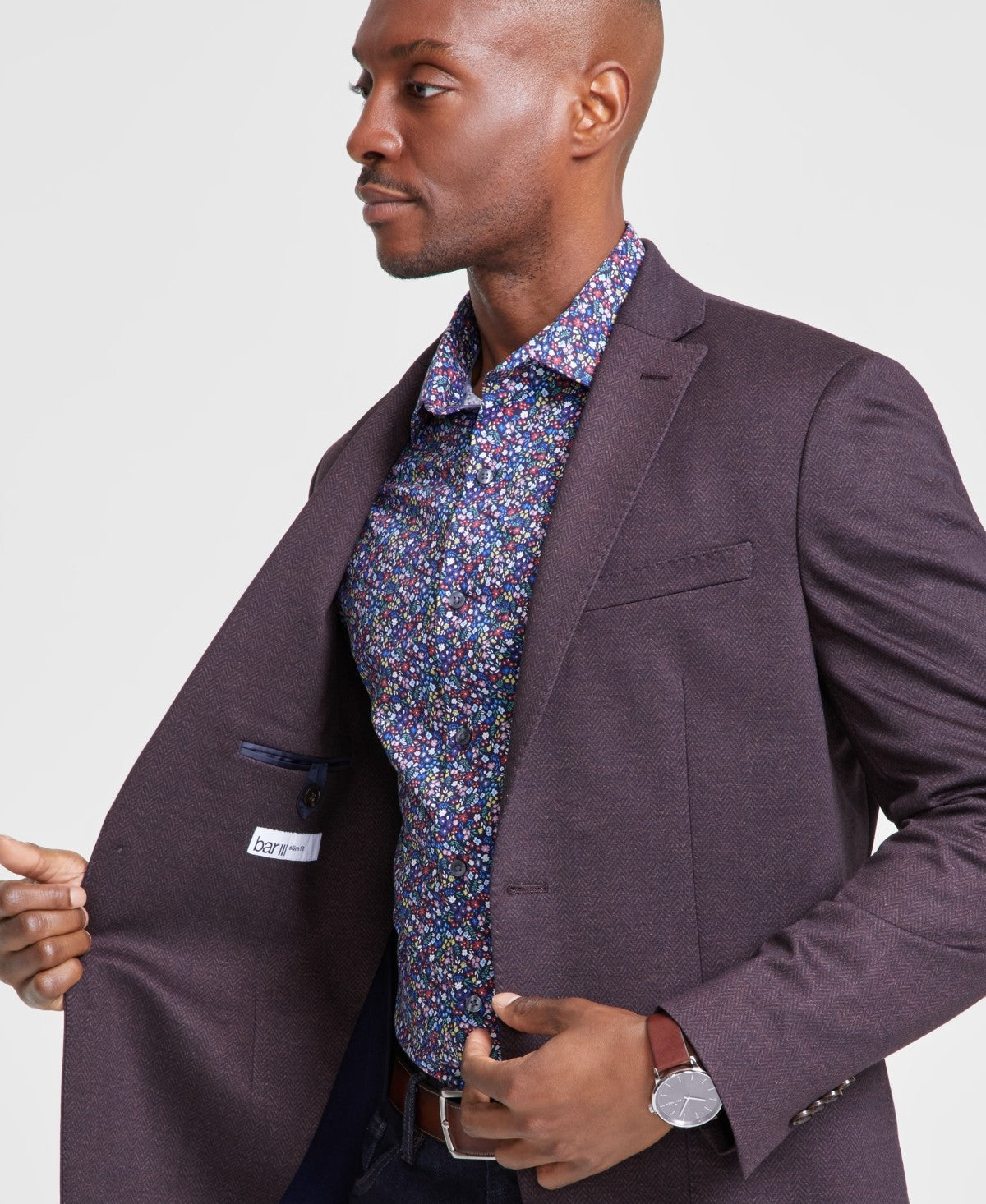 Bar Iii Mens Slim fit Sport Coat Blazer 42 R Burgundy Red Geometric Stretch