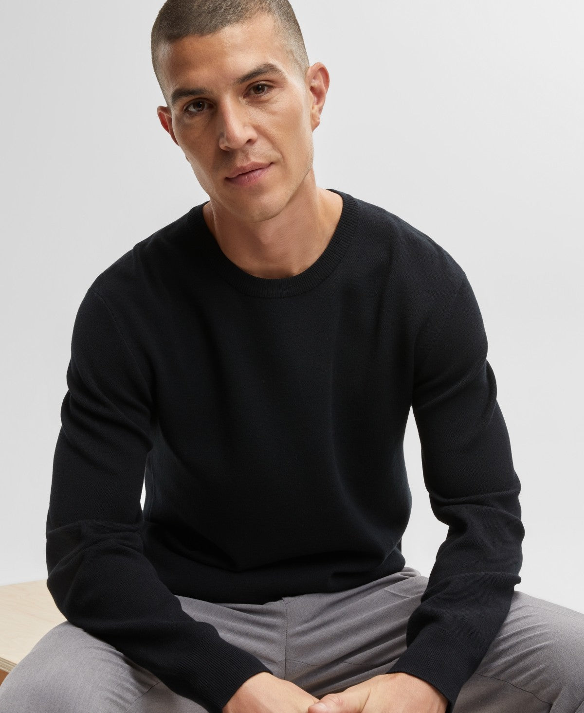 Mode Of One Mens Regular fit Long Sleeve Crewneck Sweater Large Crew Neck Black
