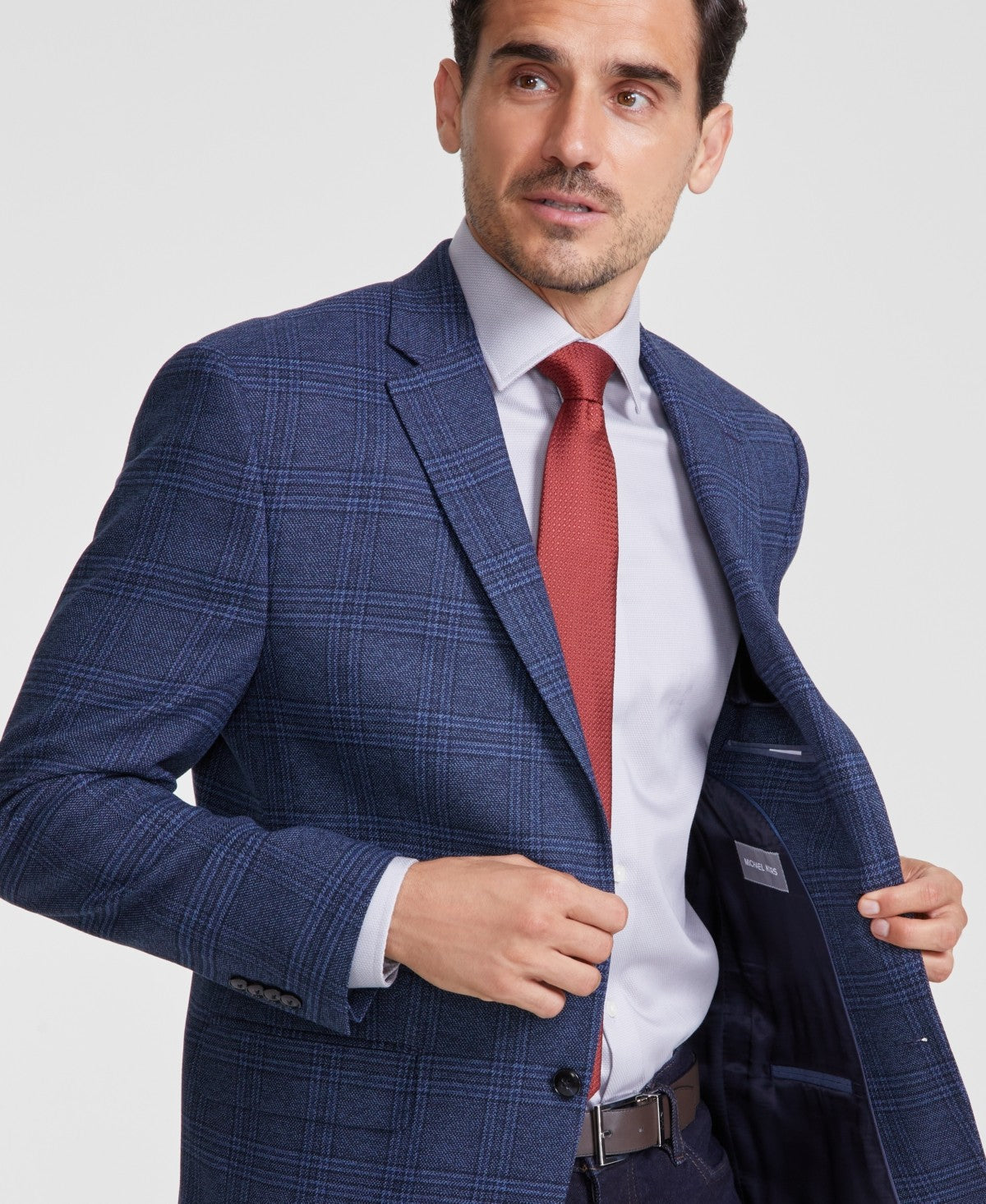 Michael Kors Mens Classic fit Sport Coat Blazer 50 R Blue Plaid