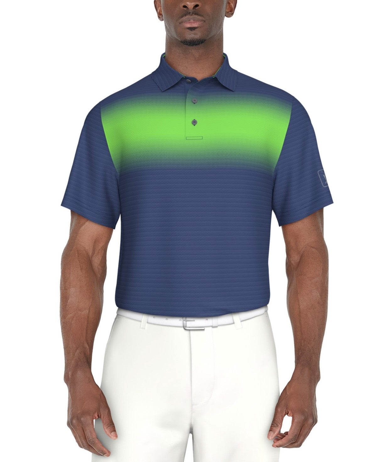 Pga Tour Mens Athletic fit Short Sleeve Polo Shirt Medium Blue Green Striped