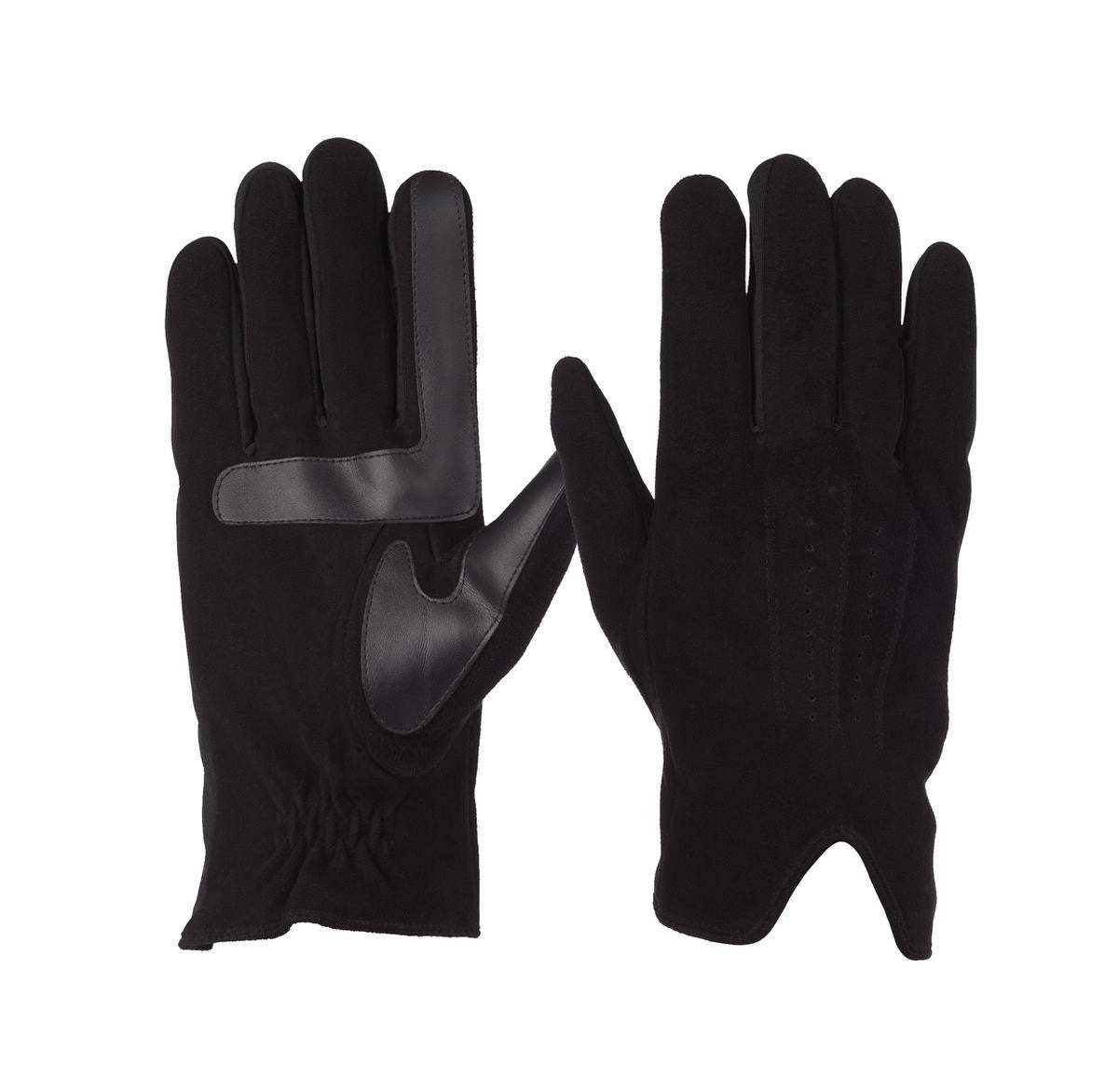 Isotoner Signature Mens Stretch Suede 3 Draw Touchscreen Gloves Black Large