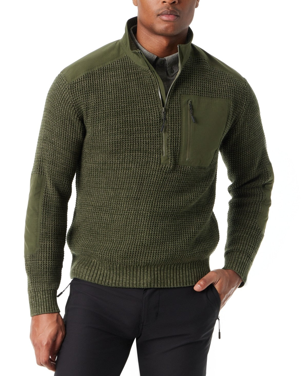 Bass Outdoor Men Regular fit Mock Neck Quarter zip Sweater Small Green Solid